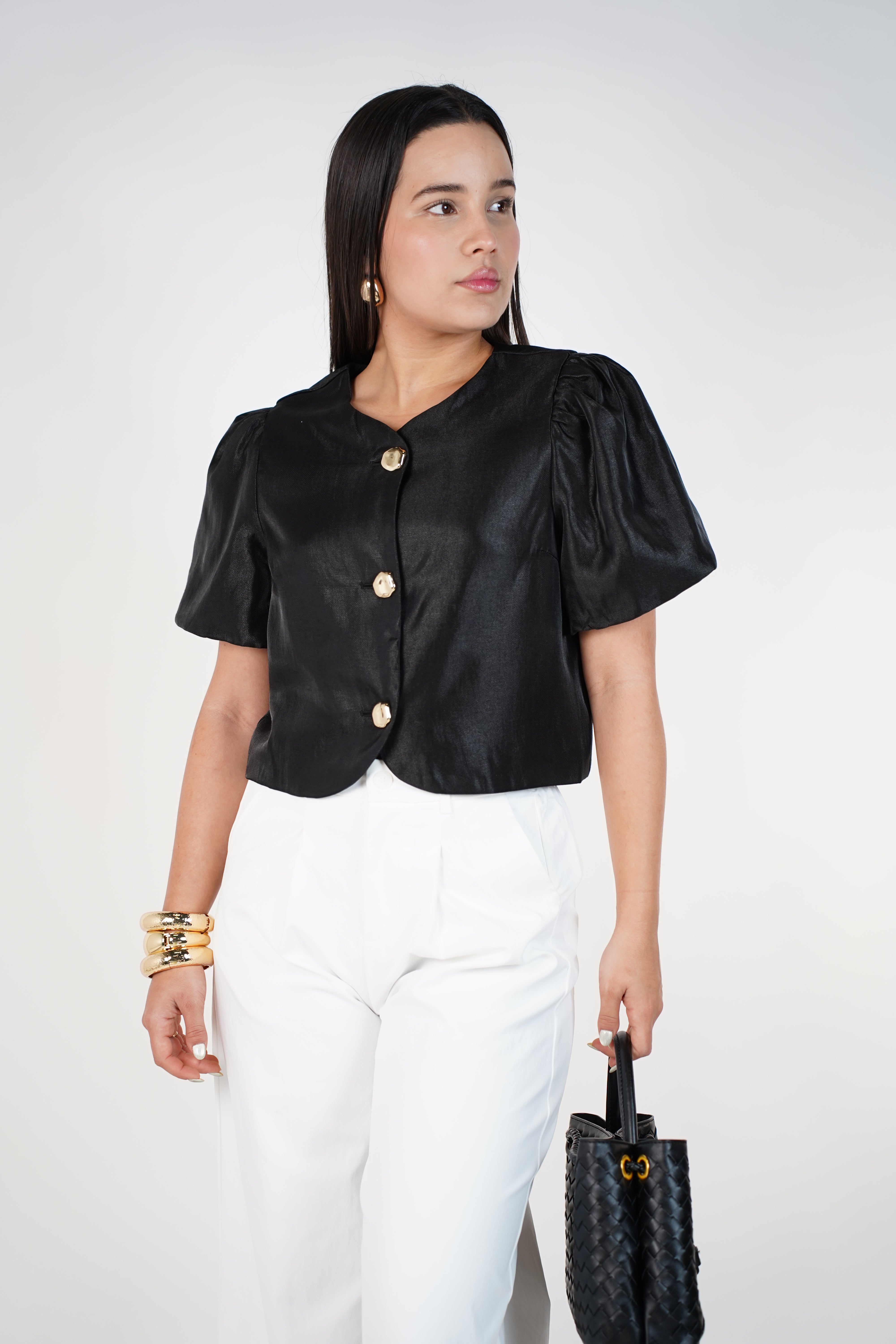 Navie Puff Sleeve Blouse – Elegant Plum Statement Top