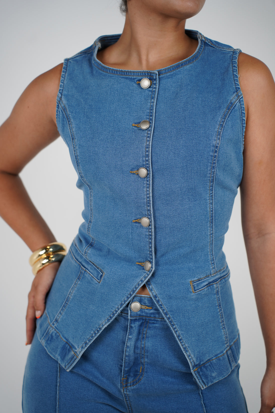 Calico Set – Tailored Denim Vest & Flare Pants Combo