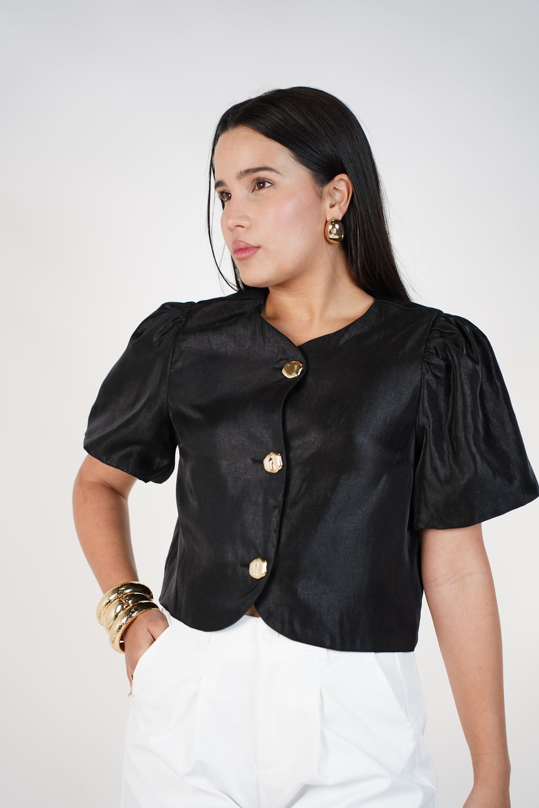 Navie Puff Sleeve Blouse – Elegant Plum Statement Top