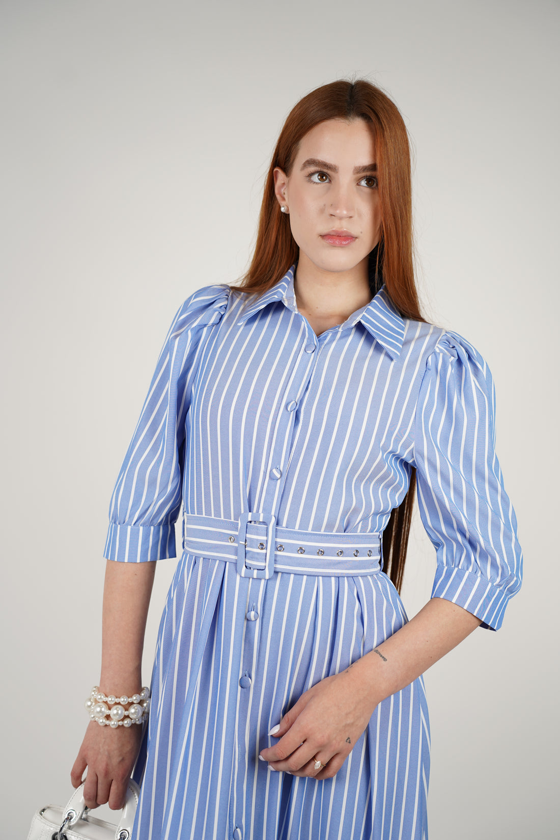 Ivonne Maxi Dress – Striped Sophistication with Belted Detail
