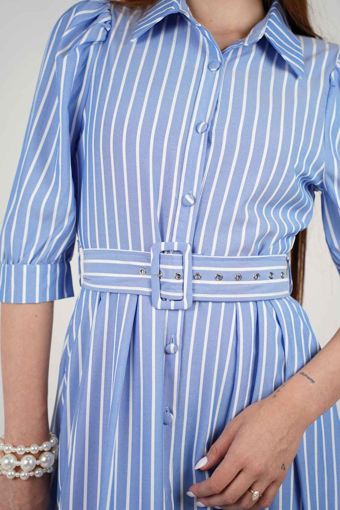 Ivonne Maxi Dress – Striped Sophistication with Belted Detail
