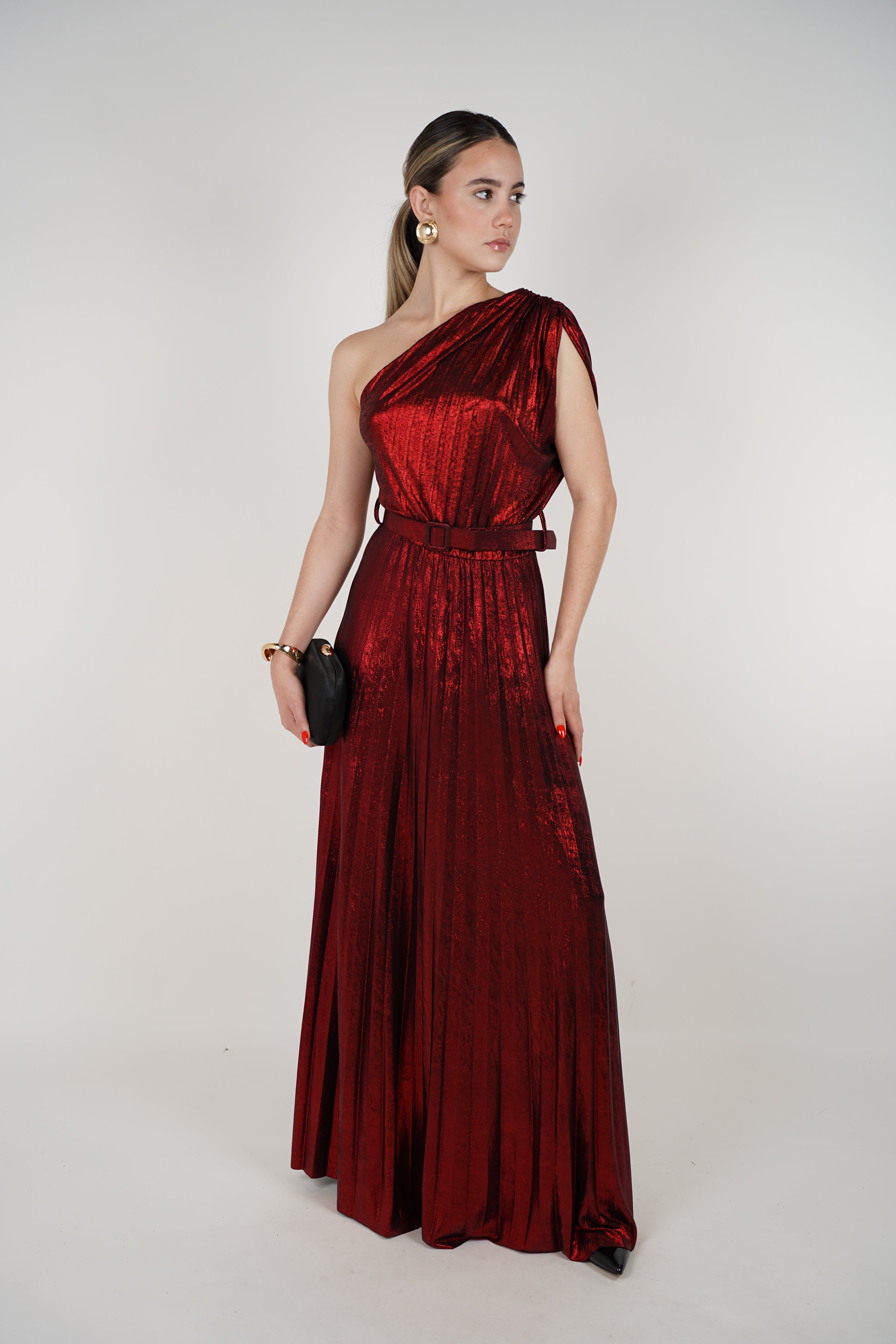 Mavis Laminated Dress – One-Shoulder Evening Elegance