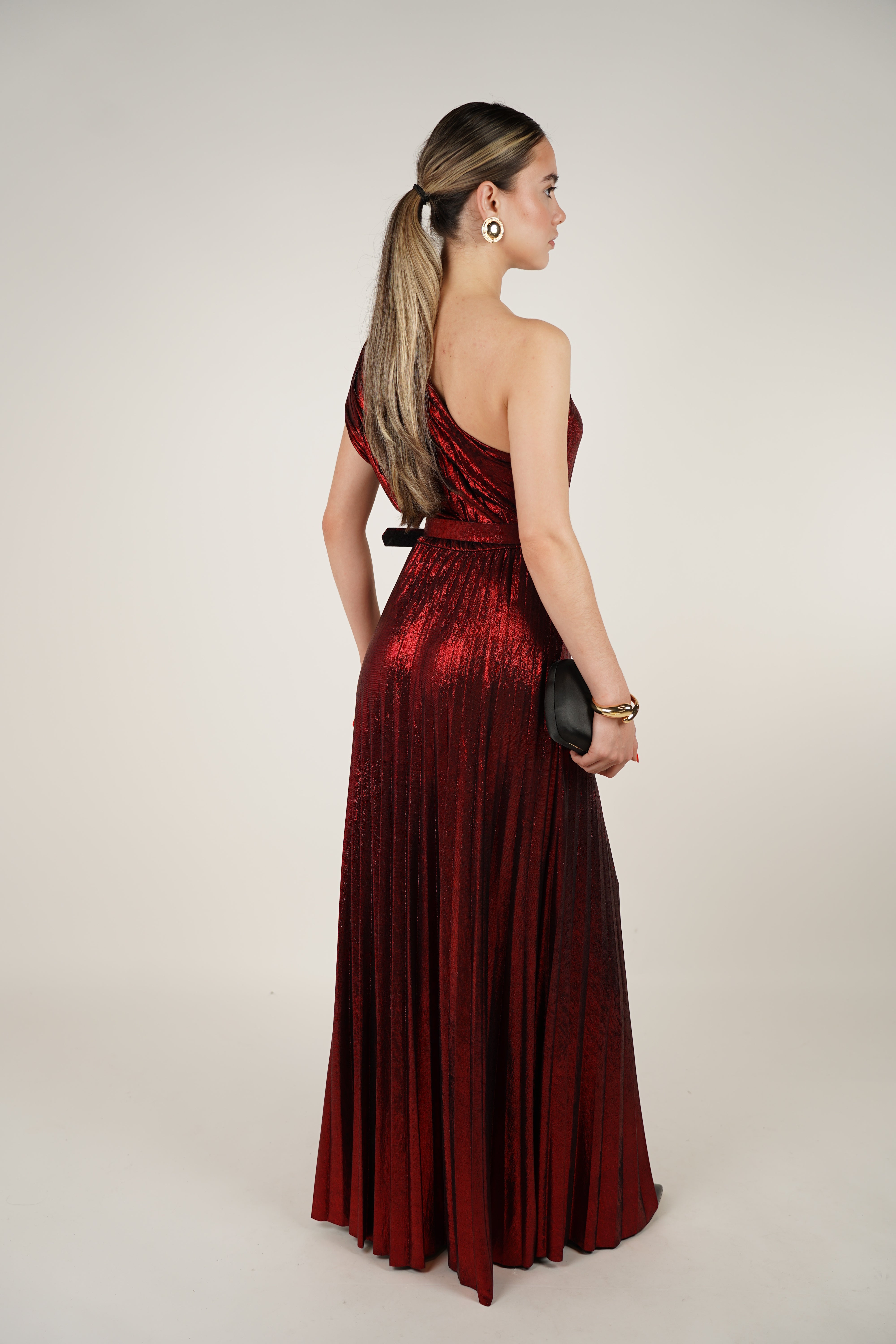 Mavis Laminated Dress – One-Shoulder Evening Elegance