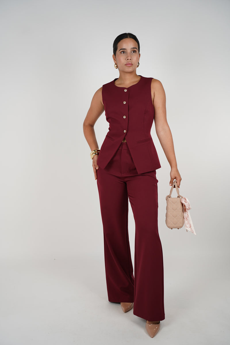 Carmens Pants Set – Tailored Burgundy Power Look