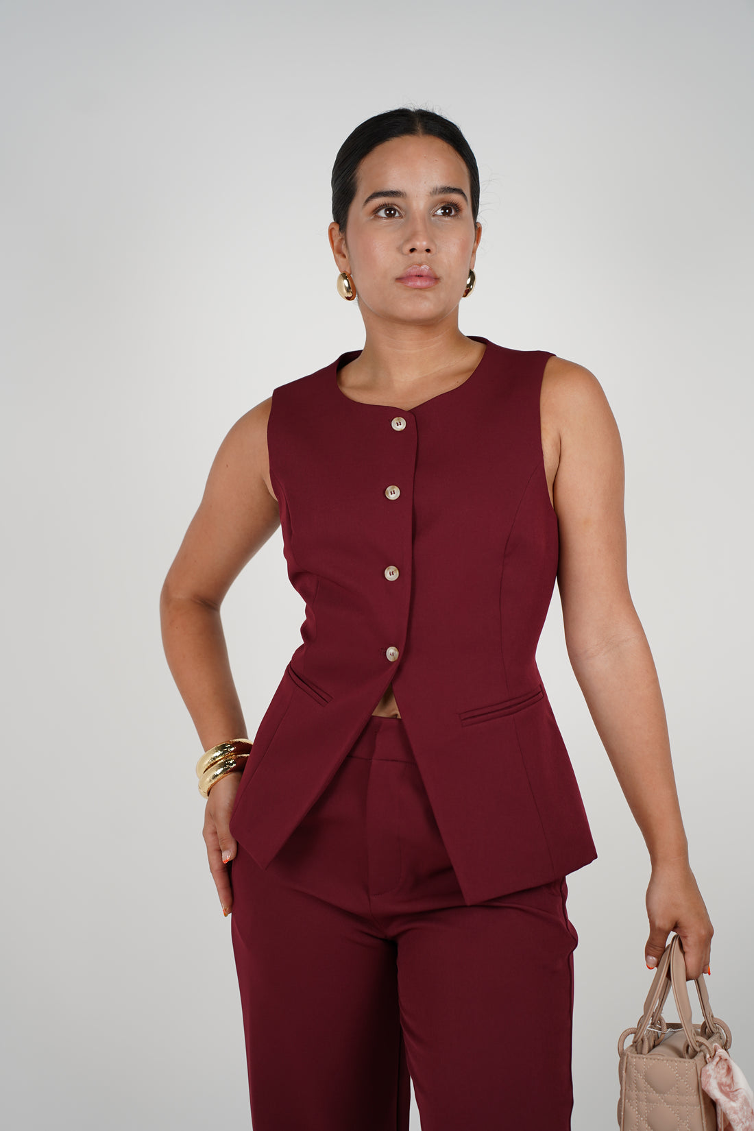 Carmens Pants Set – Tailored Burgundy Power Look