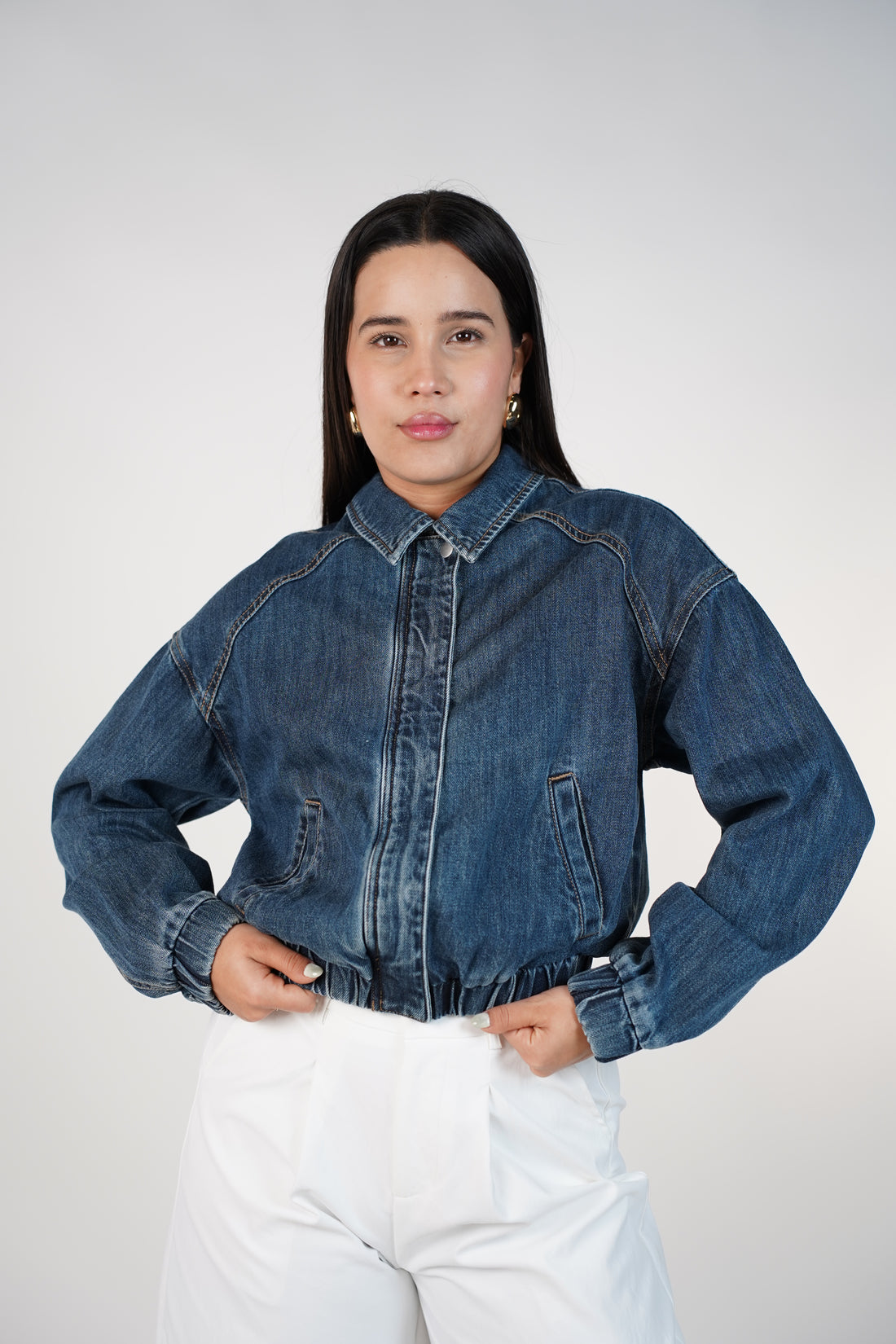 Valence Denim Bomber Jacket – Structured Cropped Denim Essential