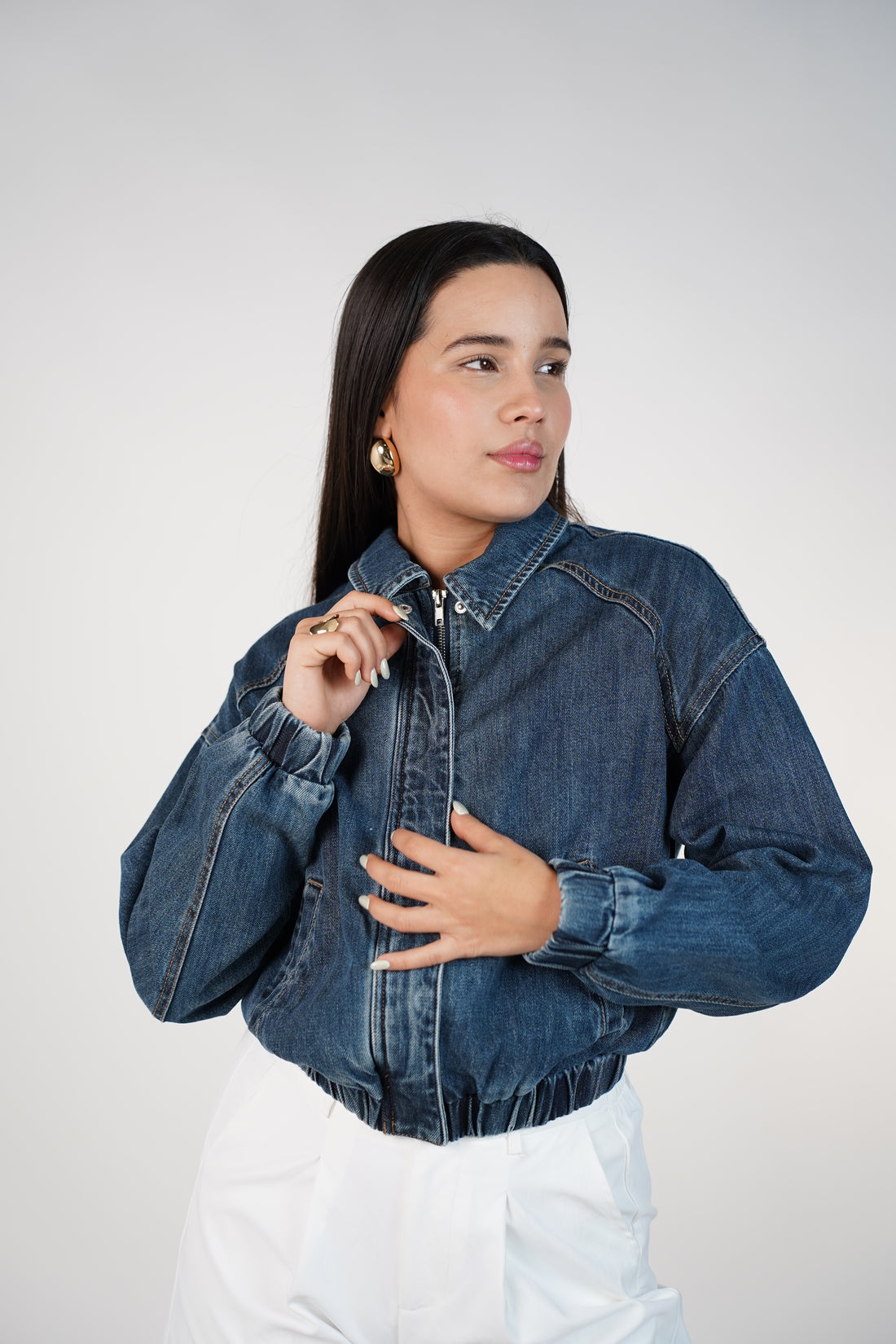 Valence Denim Bomber Jacket – Structured Cropped Denim Essential