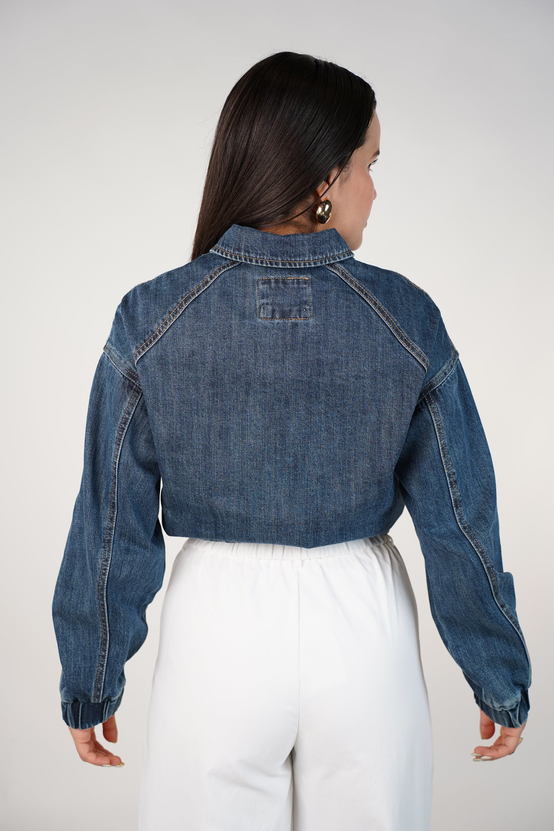 Valence Denim Bomber Jacket – Structured Cropped Denim Essential