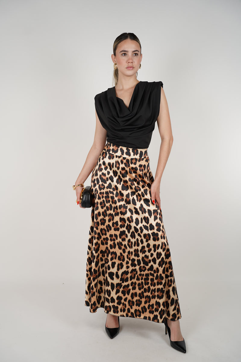 Farola Skirt – Satin Leopard Maxi Statement