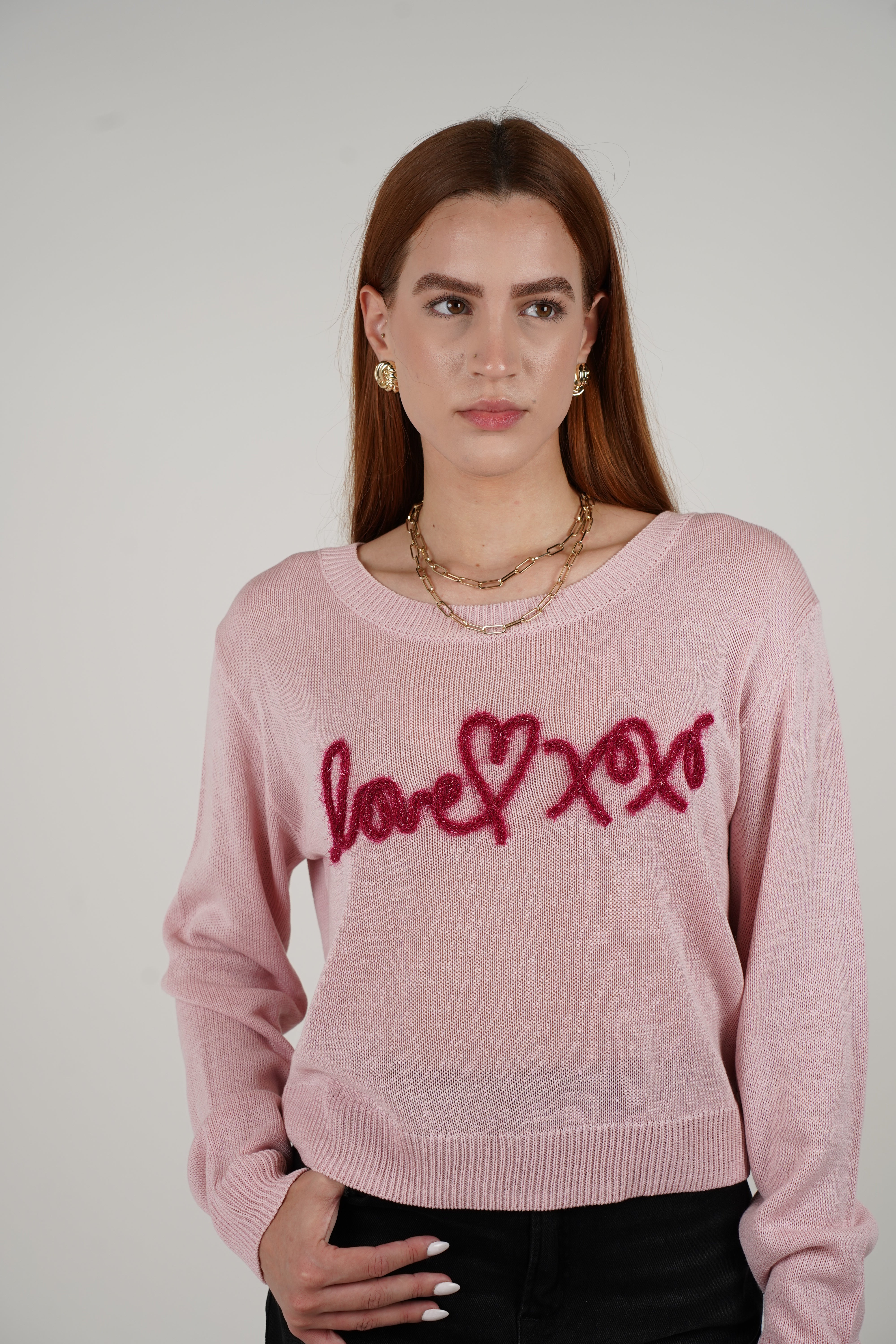 LoveXOXO Sweater – Soft Pink with Fluffy Embroidery