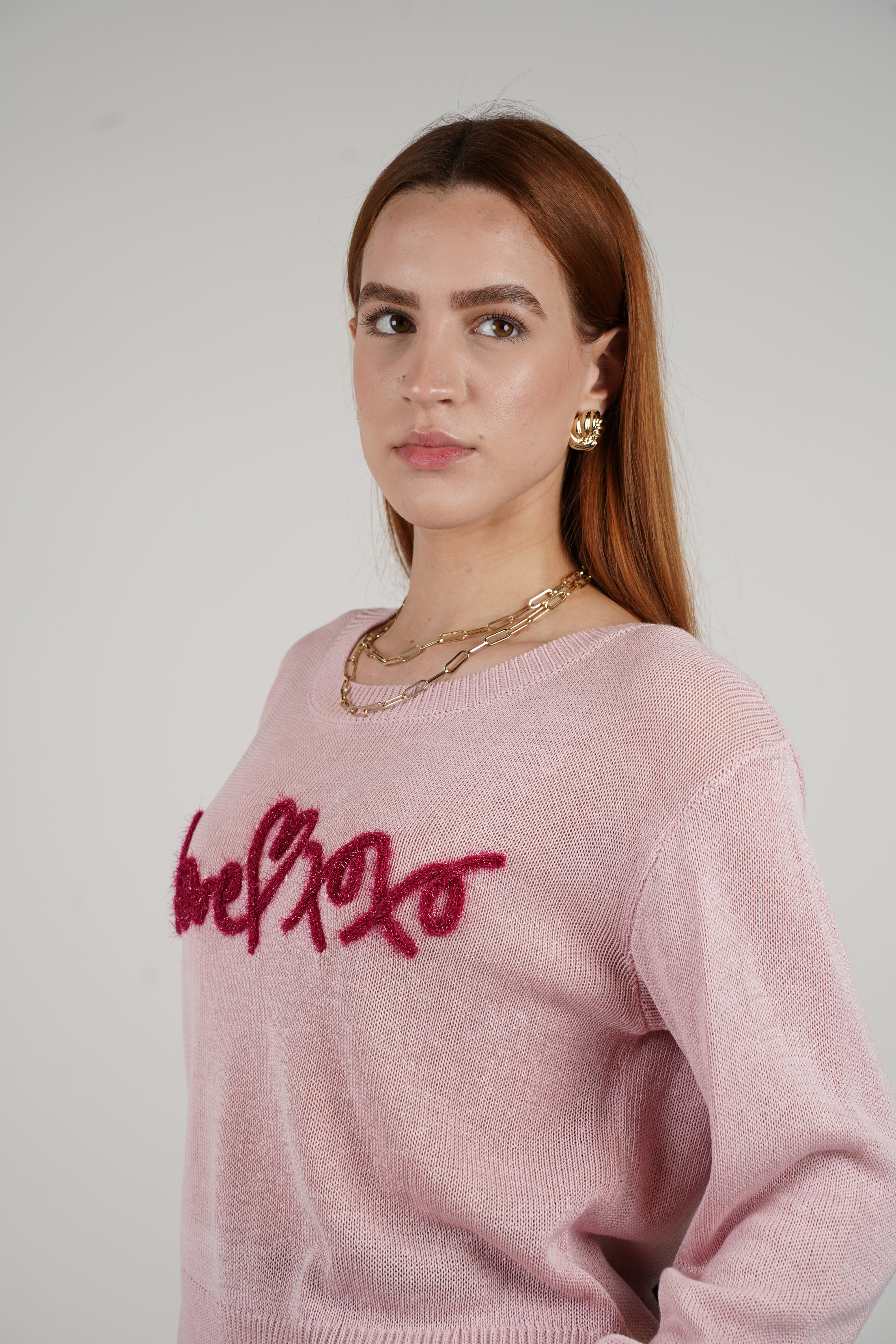 LoveXOXO Sweater – Soft Pink with Fluffy Embroidery