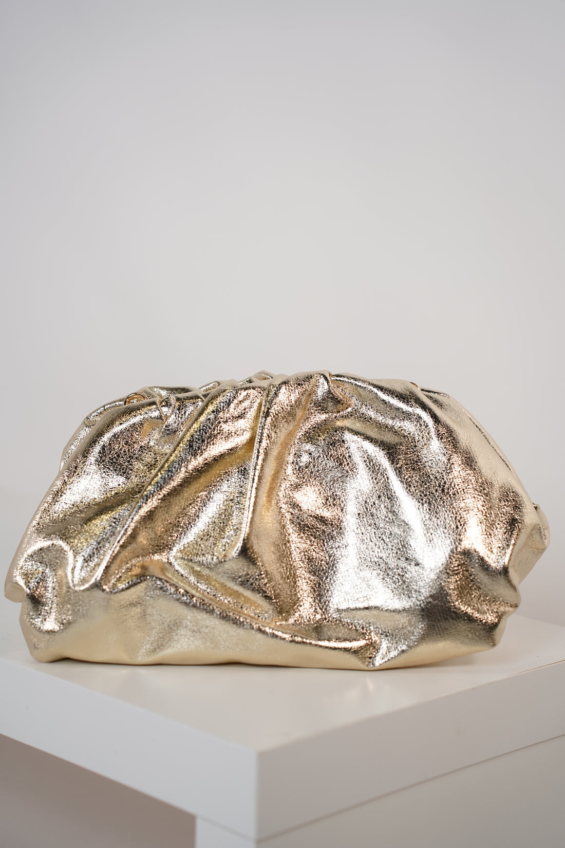 Noeline Soft Clutch – Metallic Ruched Statement Bag