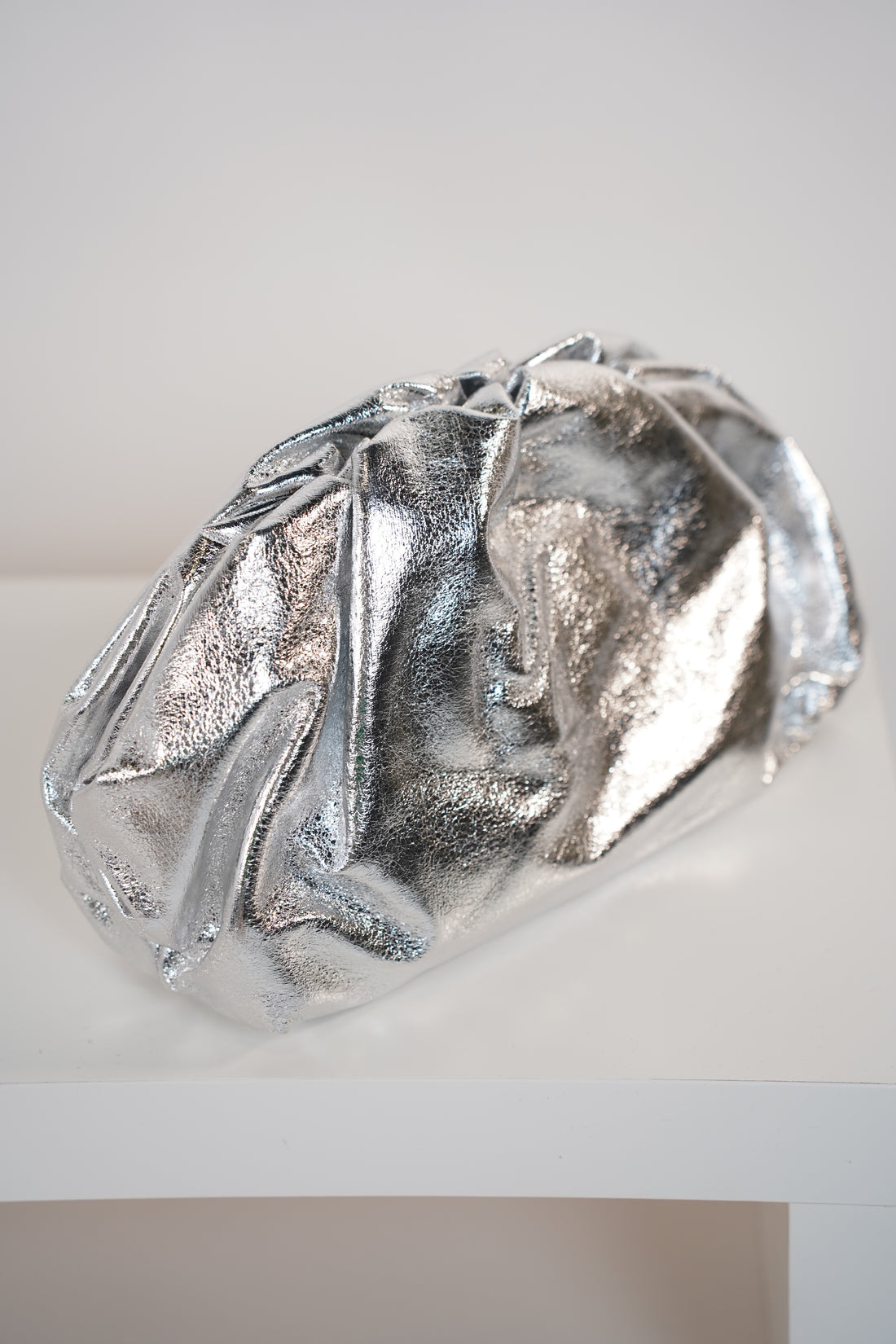 Noeline Soft Clutch – Metallic Ruched Statement Bag