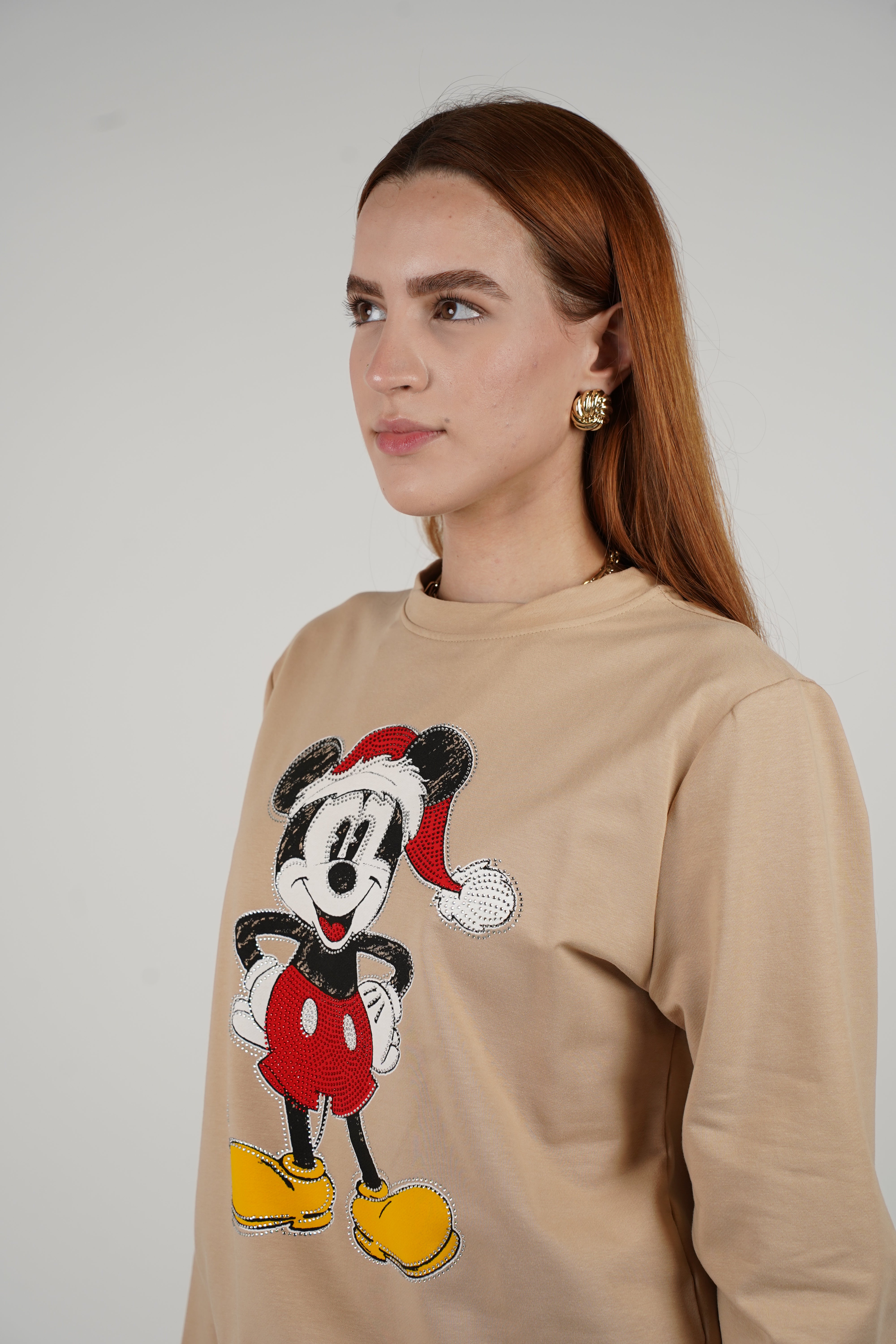 Santa Hat Mickey Sweater – Classic Tan with Holiday Cheer