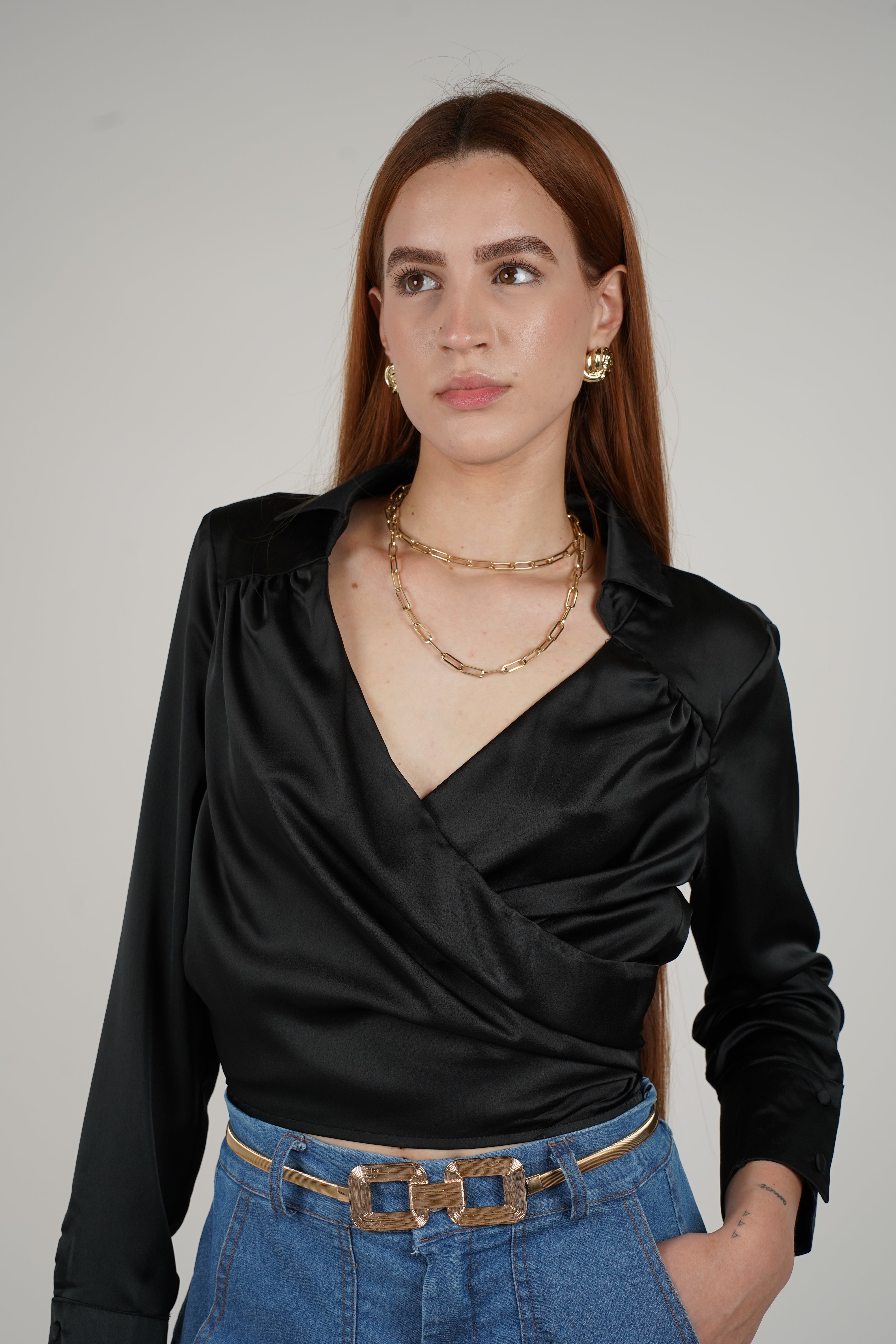Feny Blouse – Satin Wrap Elegance