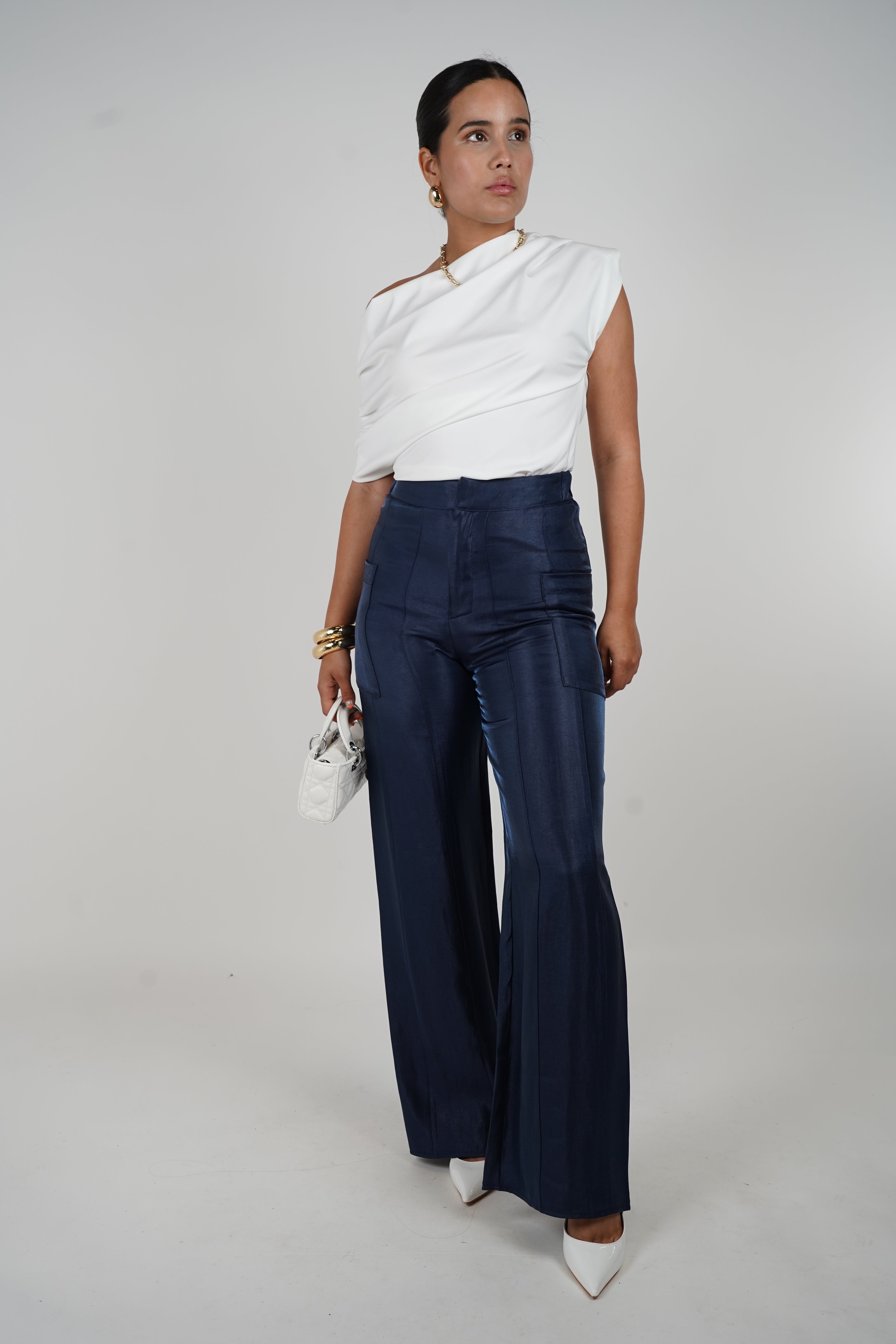 Luzma Pants – Deep Navy Wide-Leg Statement Trousers