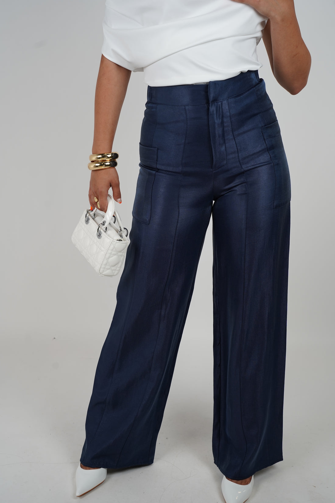 Luzma Pants – Deep Navy Wide-Leg Statement Trousers
