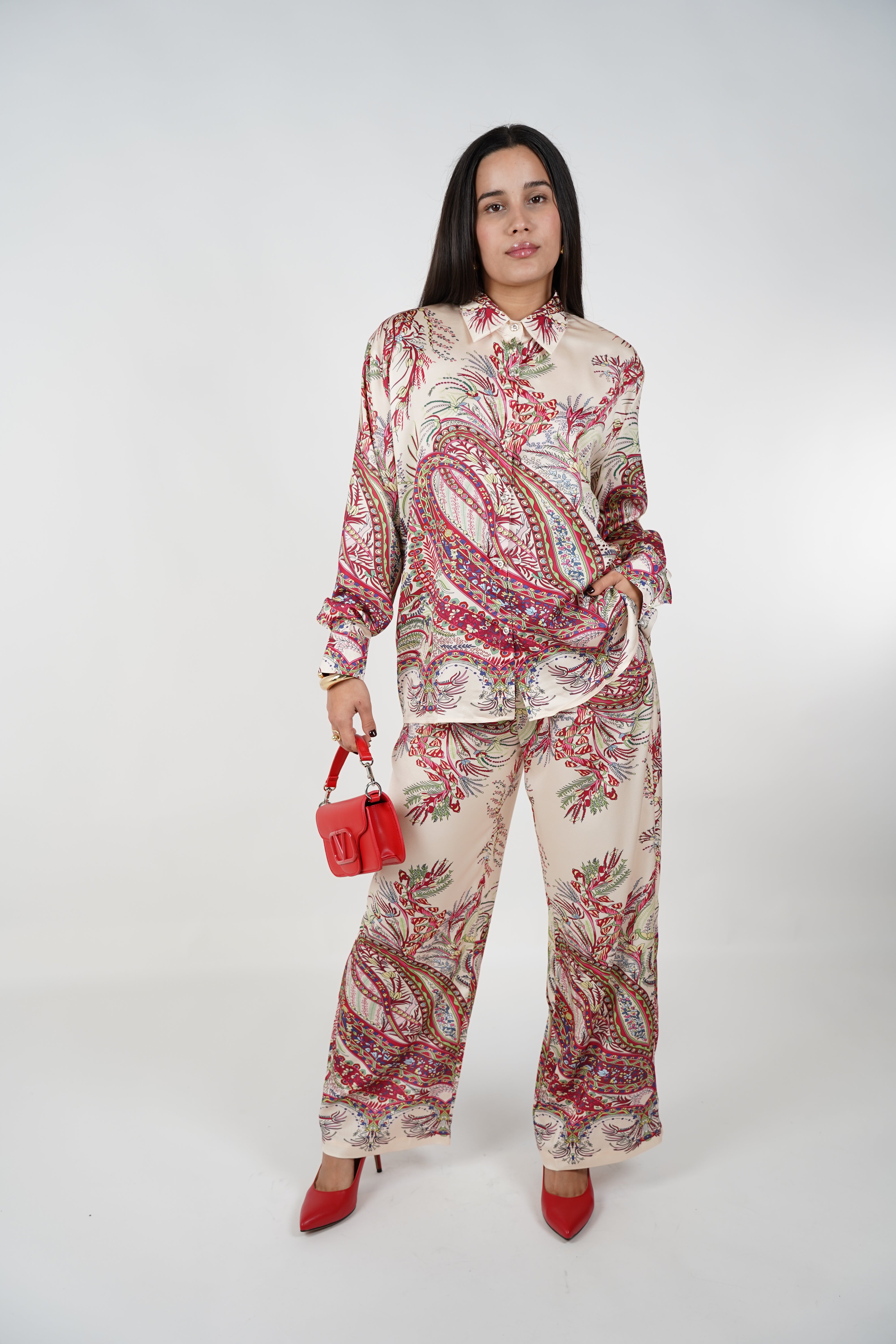 Enya Floral Pants Set – Satin Bloom Elegance