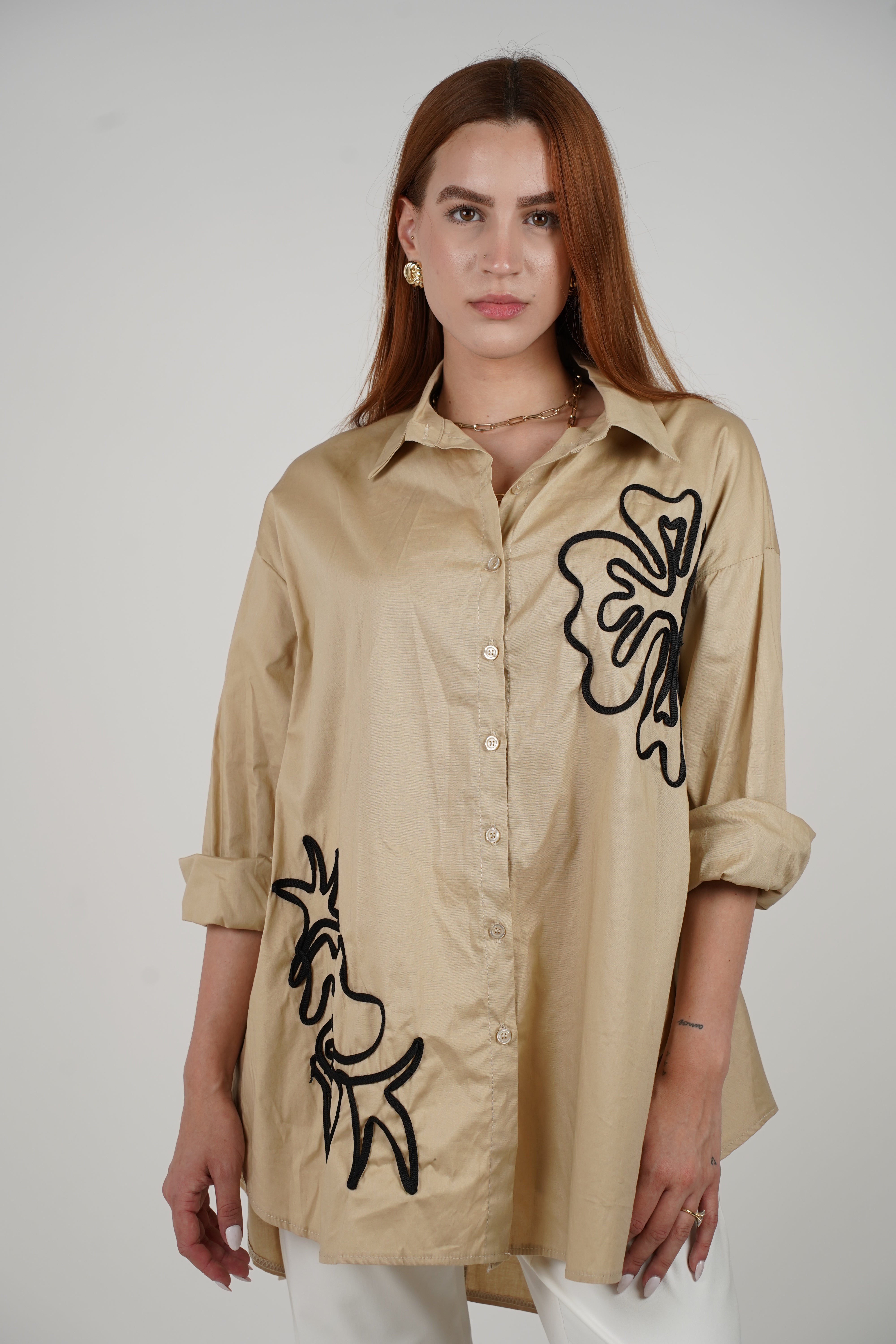 Oversized Embroidered Button-Up Shirt – Effortless Statement Piece