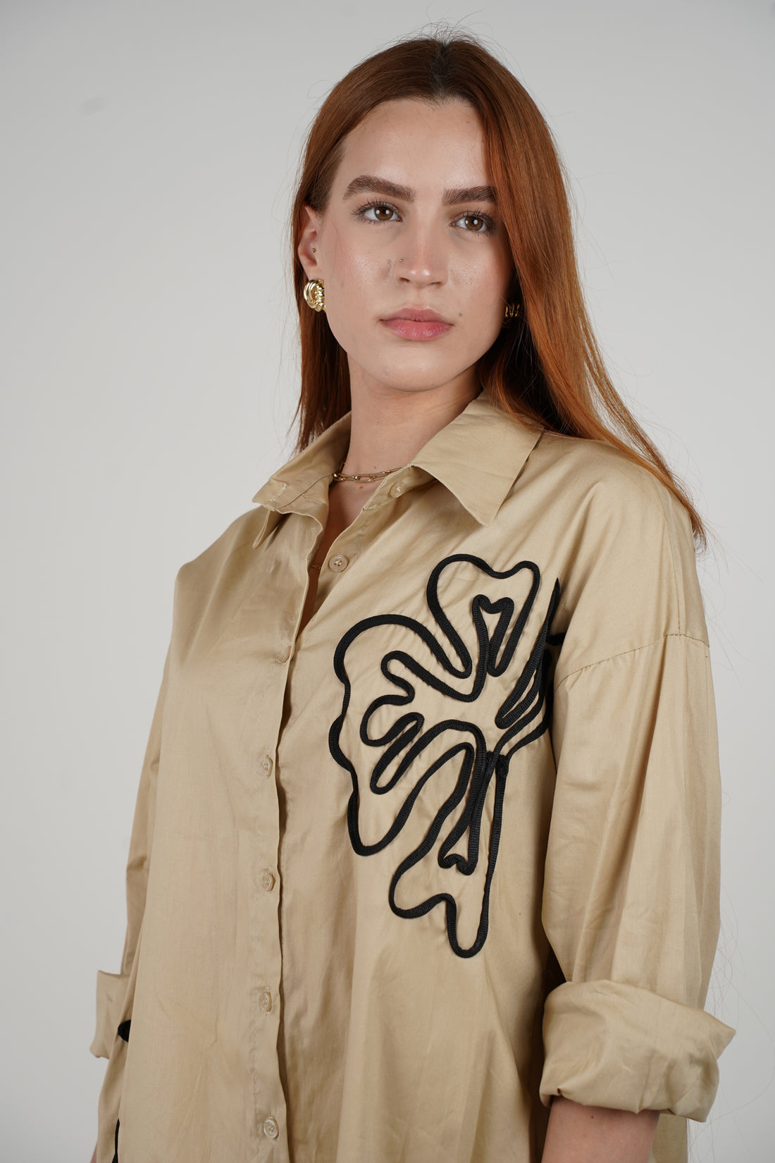 Oversized Embroidered Button-Up Shirt – Effortless Statement Piece