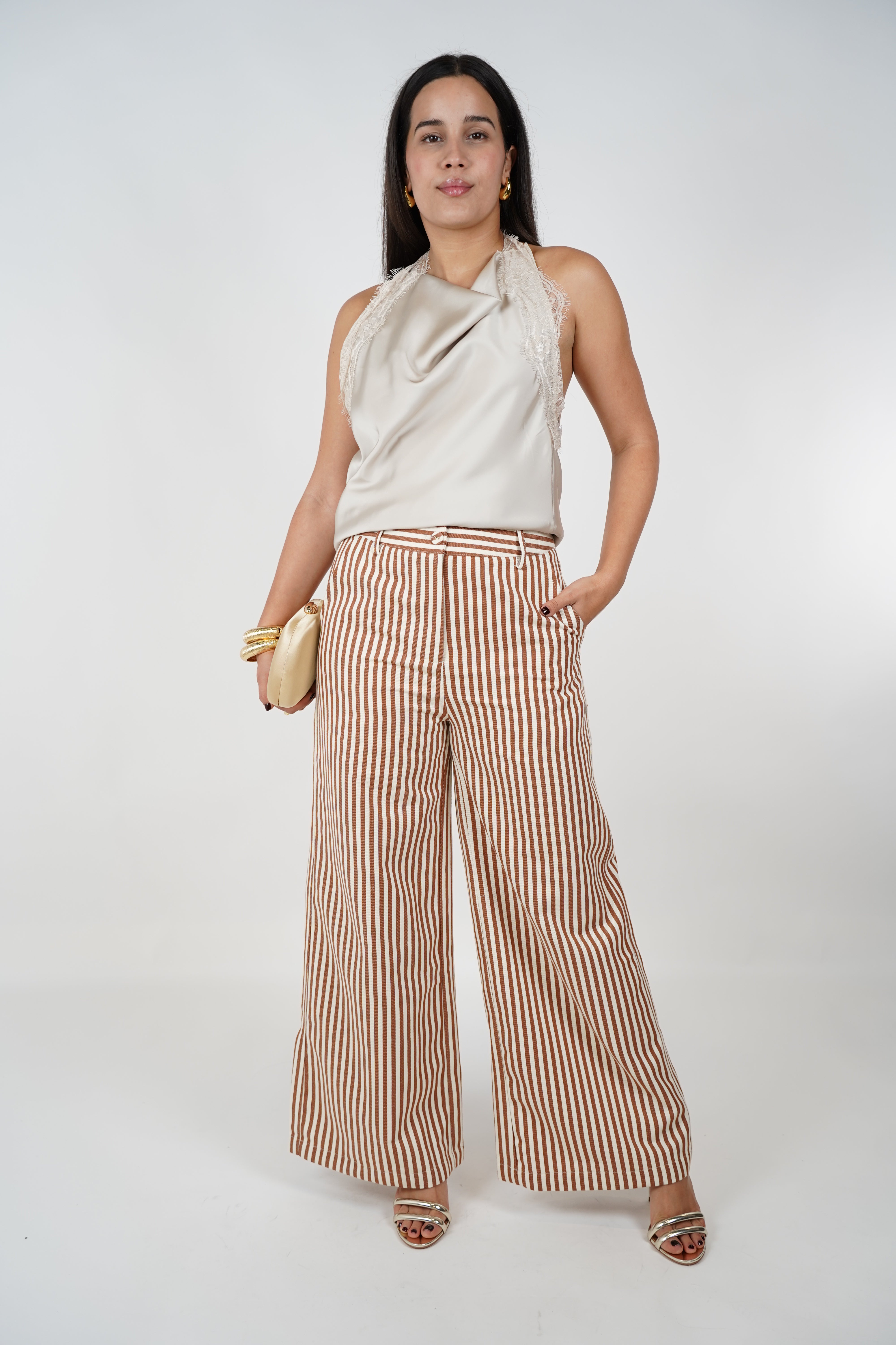 Irinia Striped Wideleg Pants – Effortless Chic in Neutral Tones