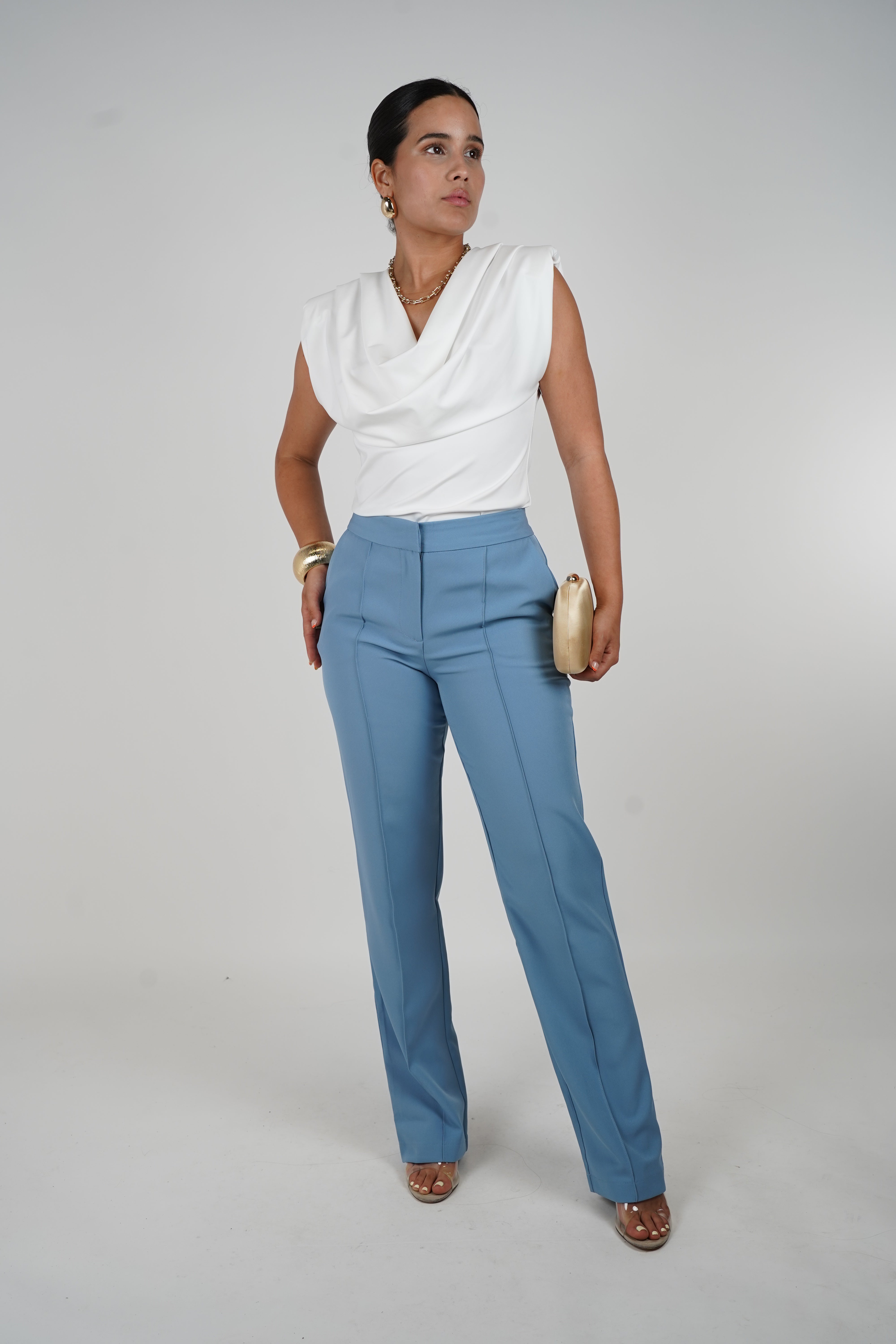 Romelia Pants – Tailored Sophistication in Sky Blue