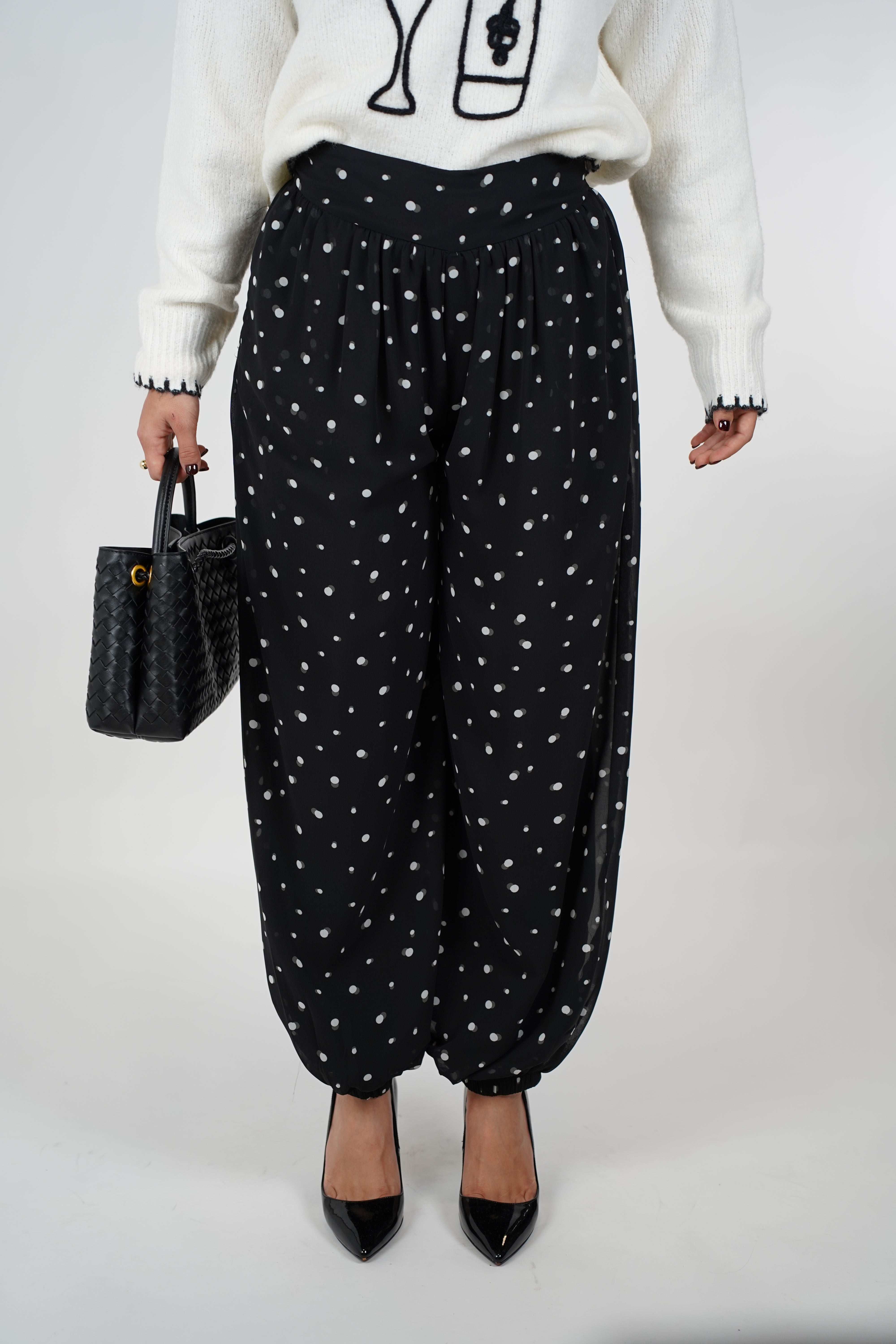 Firaye Polka Dot Aladdin Joggers – Effortless Comfort with Chic Playfulness