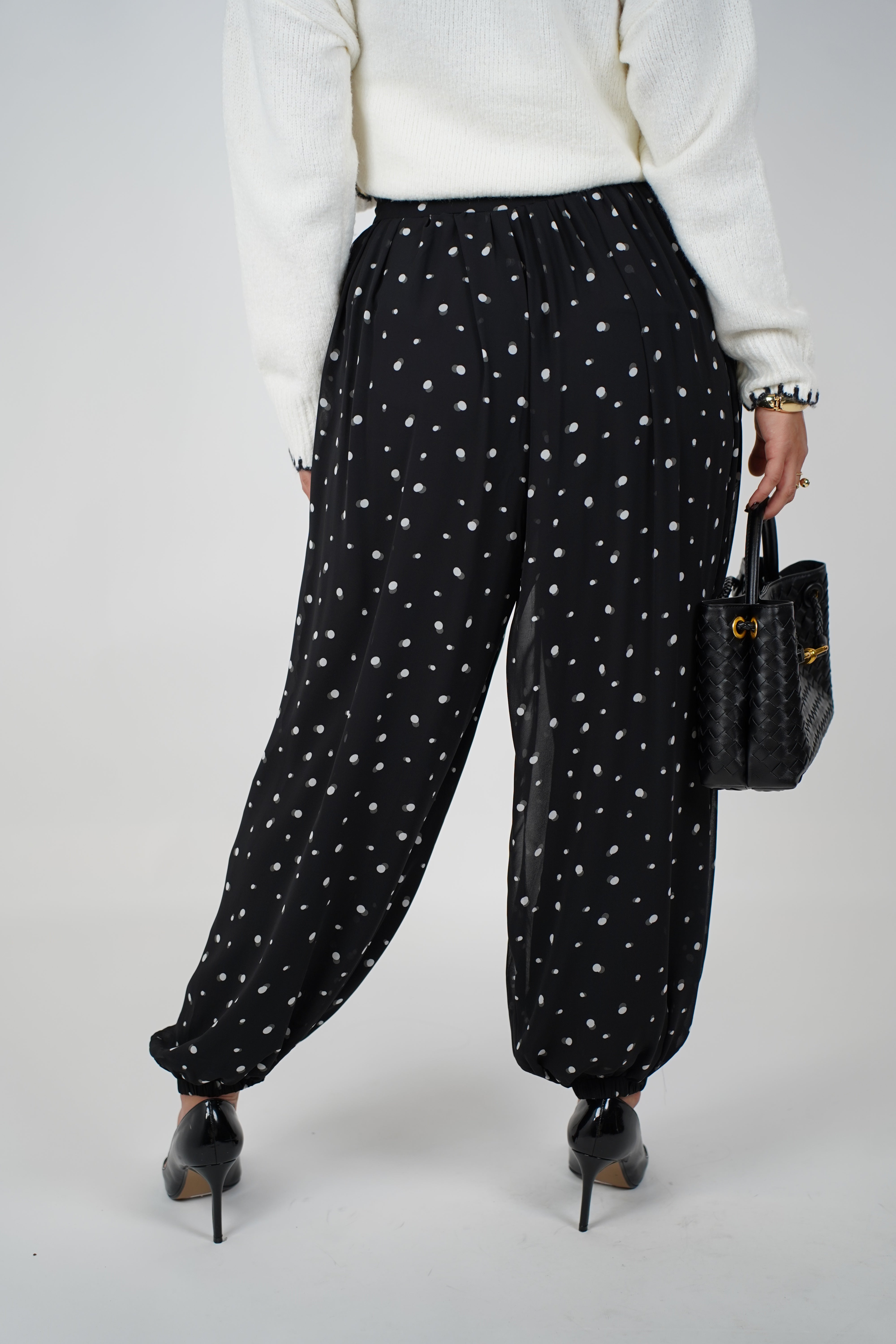 Firaye Polka Dot Aladdin Joggers – Effortless Comfort with Chic Playfulness