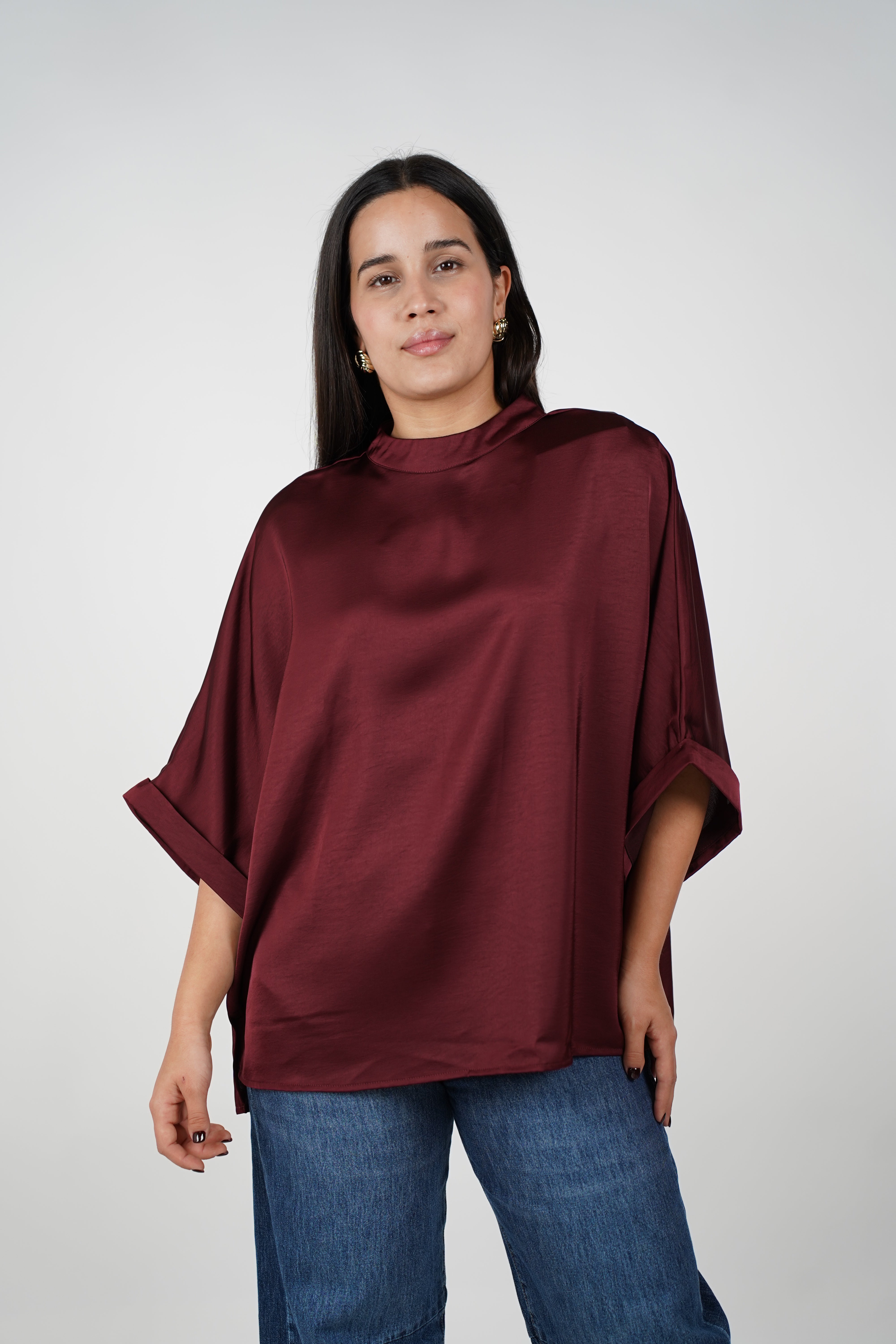 Vexira Oversized Blouse – Effortless Elegance in Luxe Black Satin