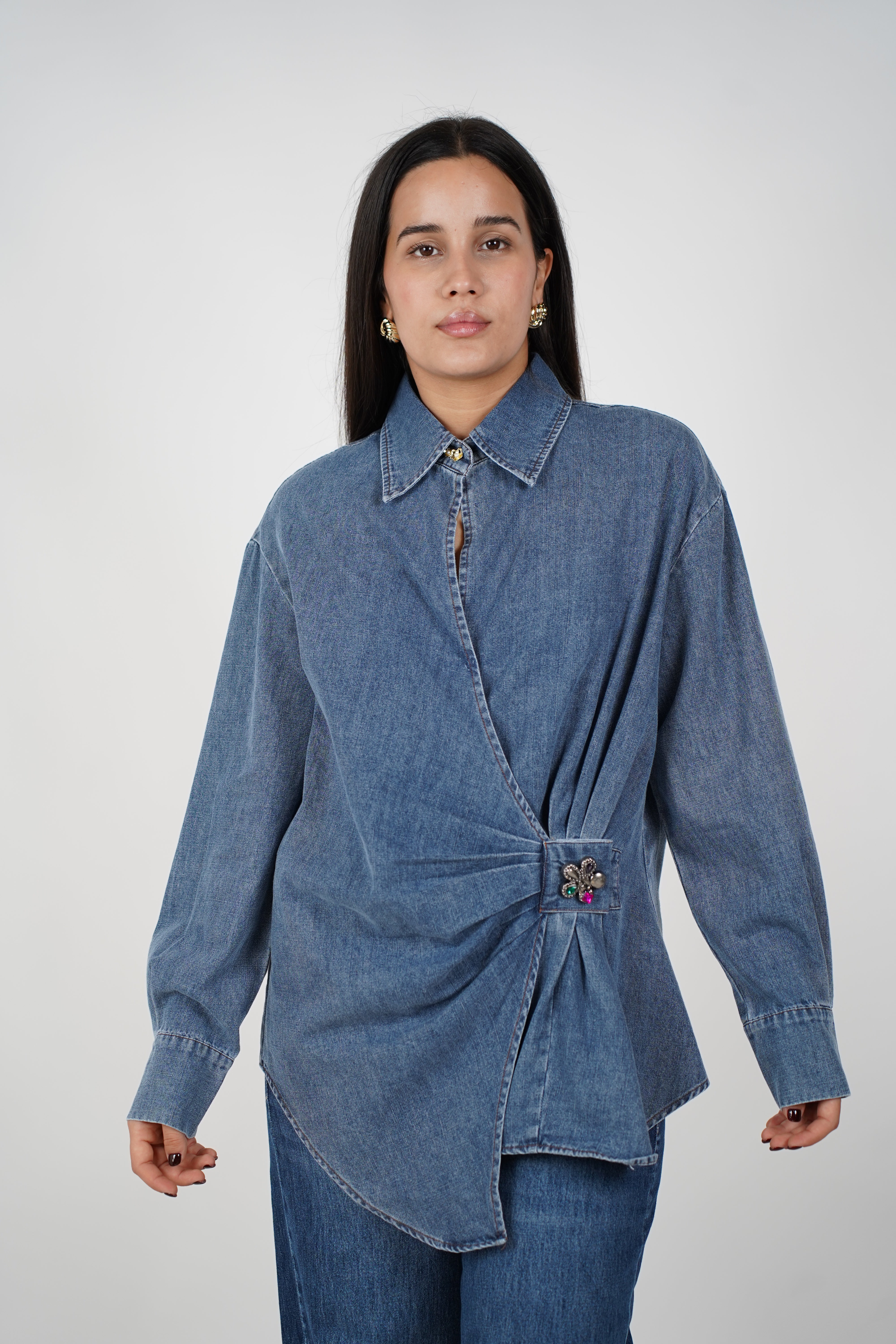 Lyna Denim Button Down – Structured with a Stylish Twist