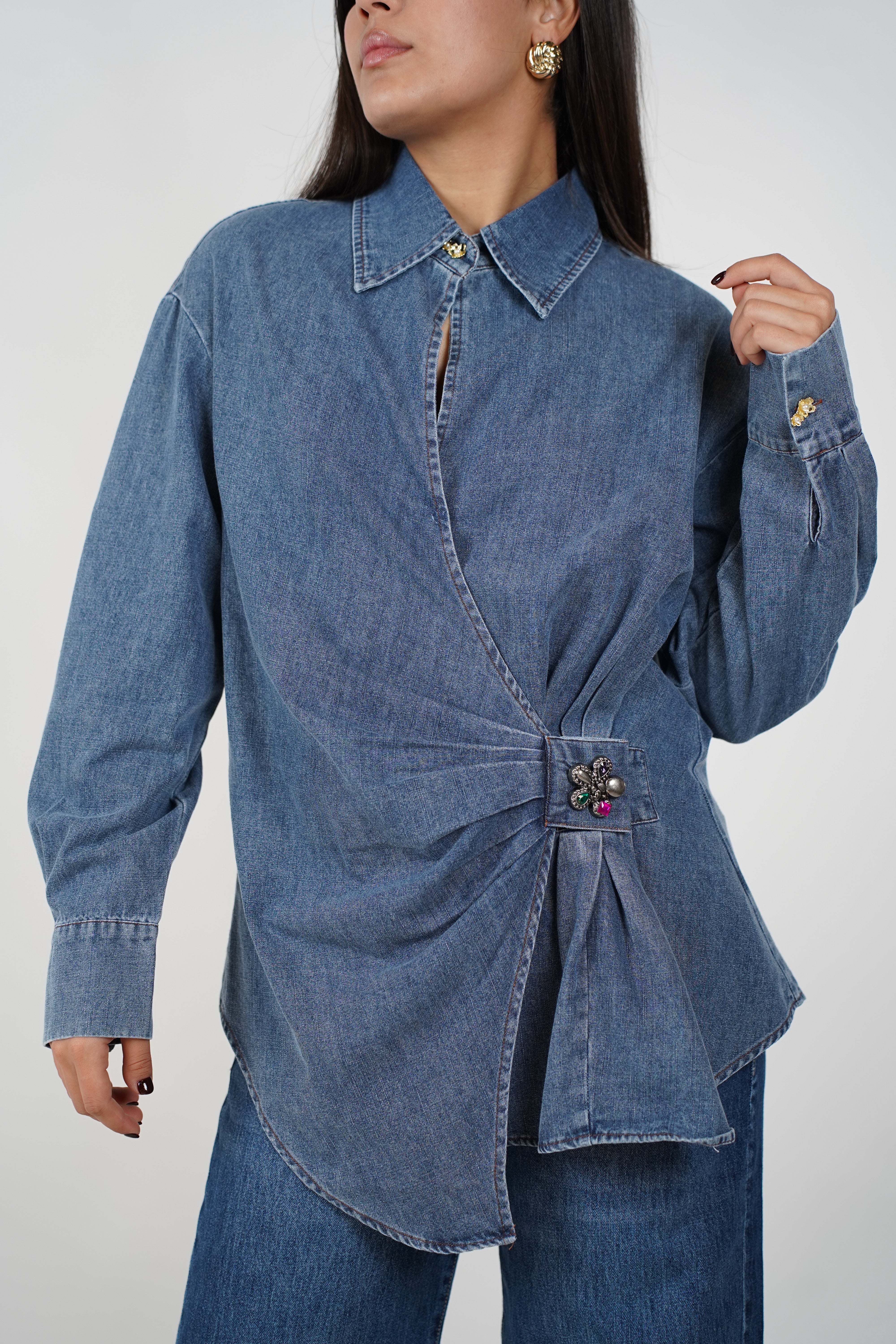 Lyna Denim Button Down – Structured with a Stylish Twist