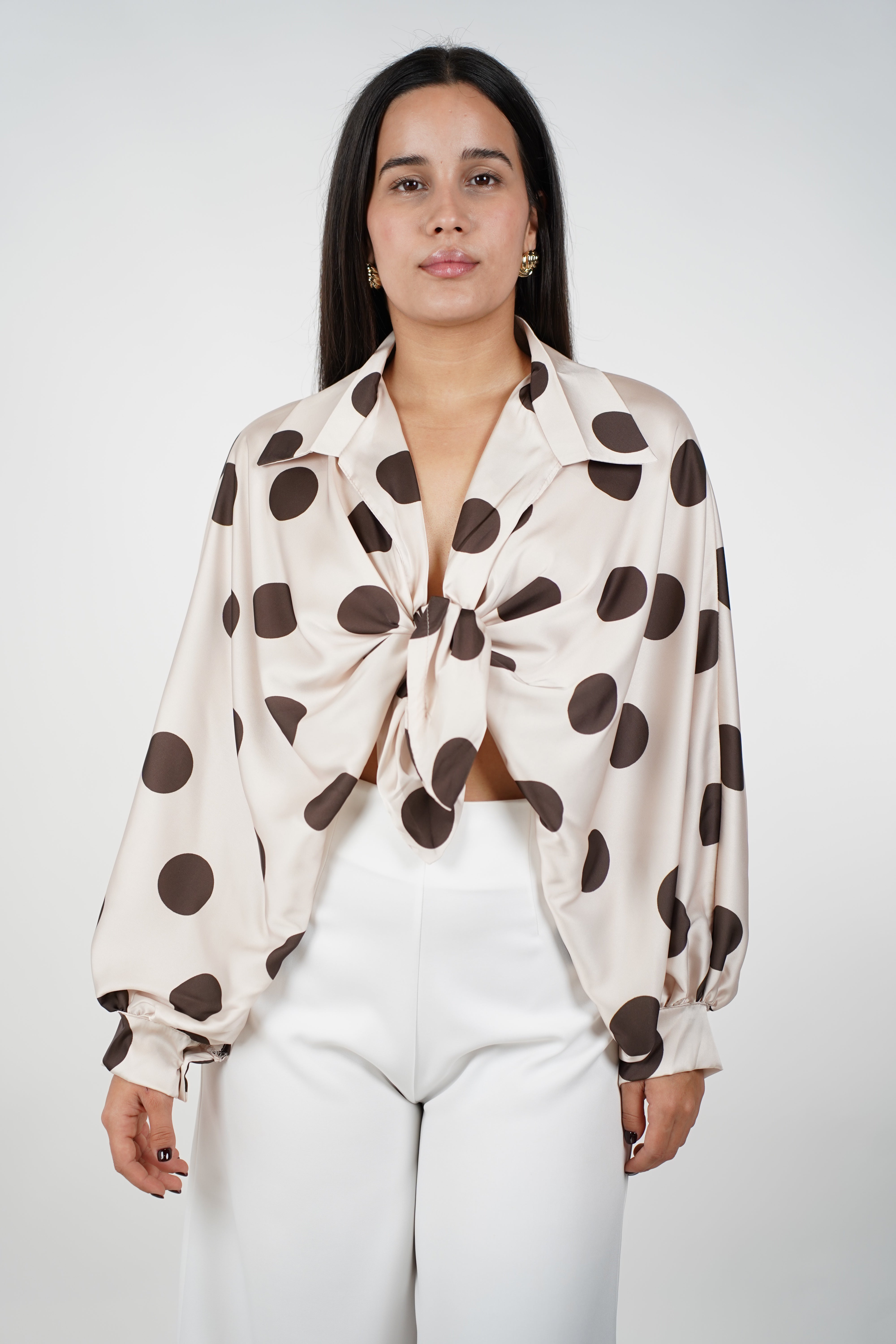 Nolia Polka Dot Silk Blouse – Playful Glam in Satin Finish