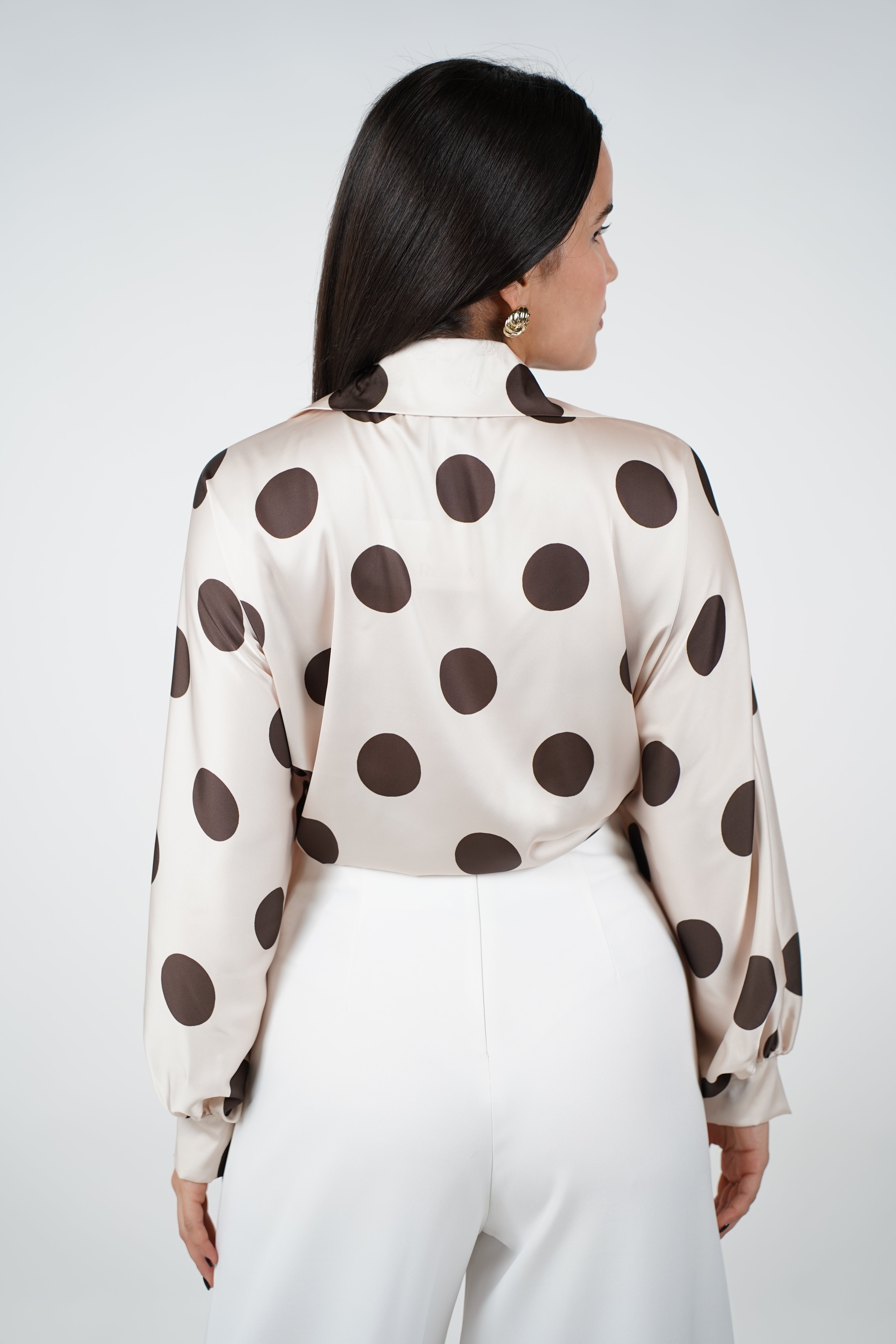 Nolia Polka Dot Silk Blouse – Playful Glam in Satin Finish