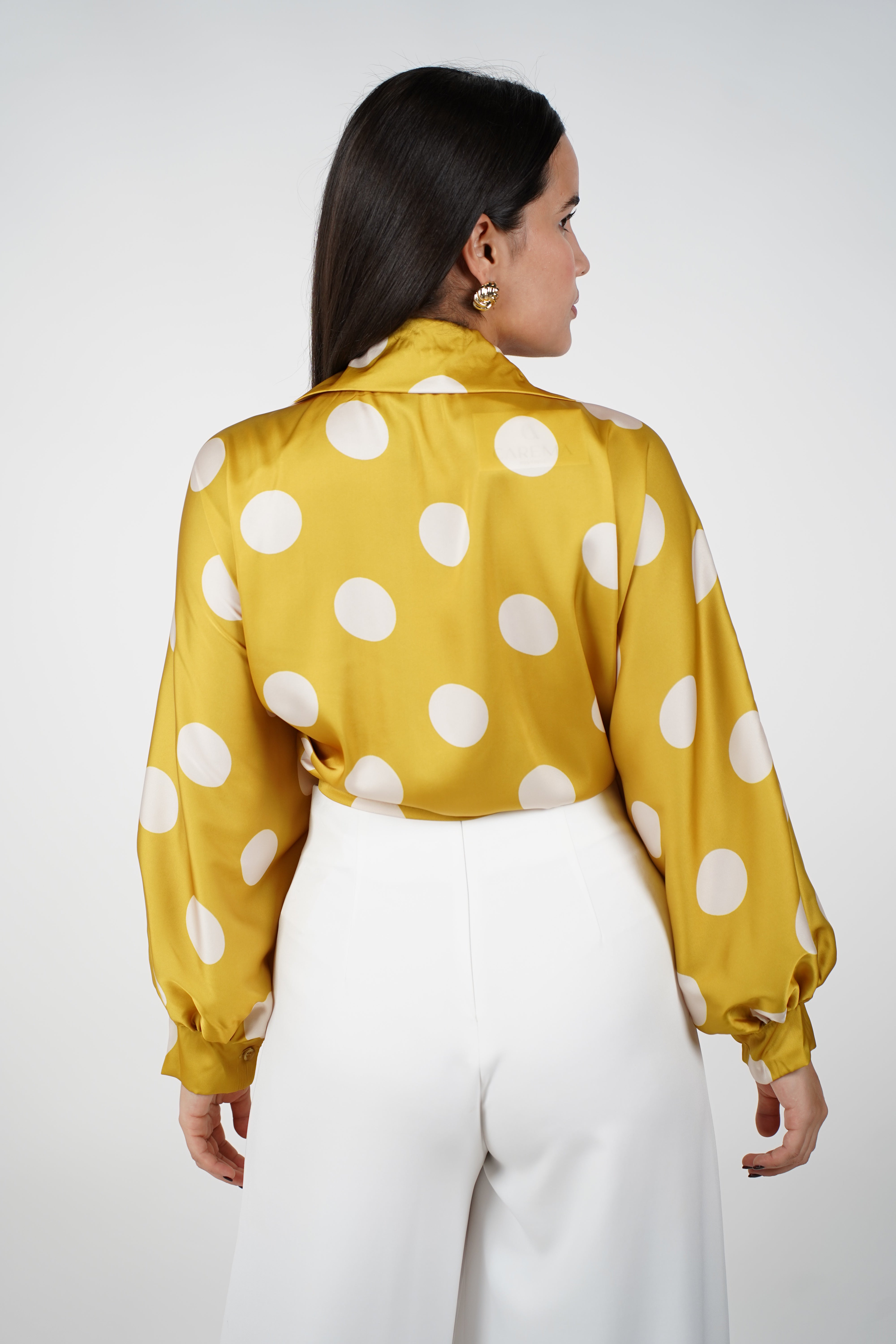Nolia Polka Dot Silk Blouse – Playful Glam in Satin Finish