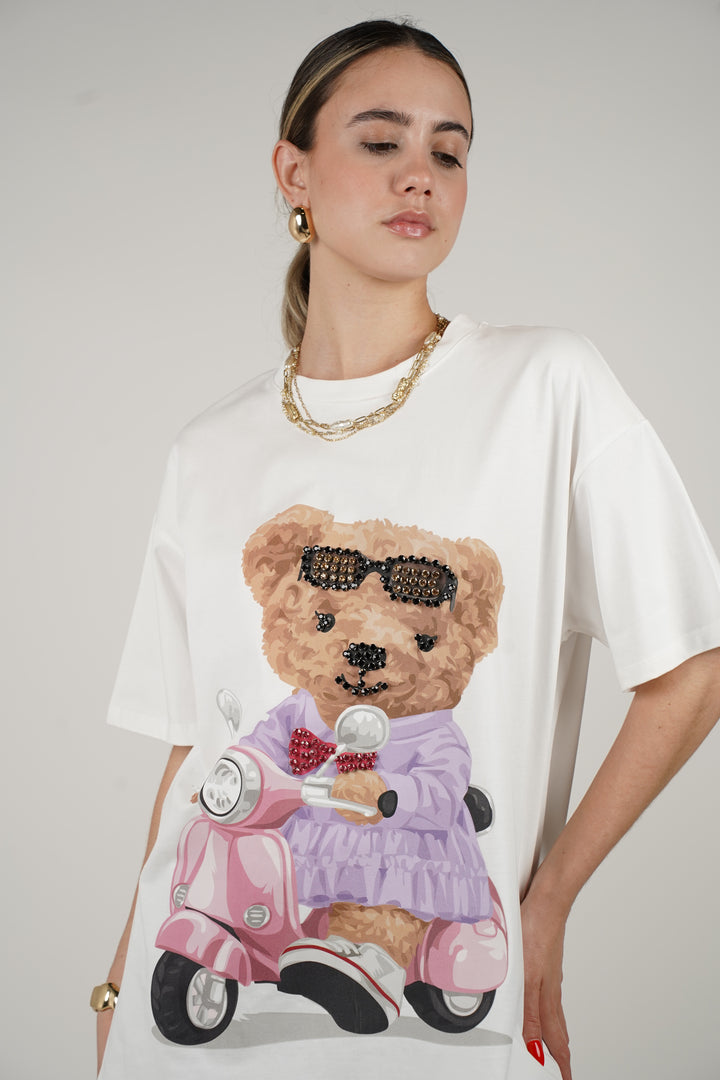 Xani Bear Top – Playful Graphic Tee with Sparkling Detail