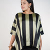 Moniva Striped Blouse – Satin Statement Top with Bold Vertical Contrast