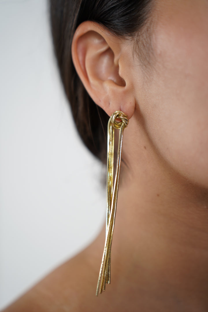 Corin Dangle Earrings – Gold Knot Tassel Drop Design