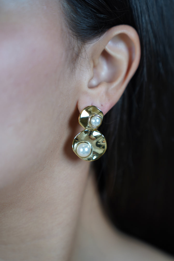Bruya Pearl Earrings – Modern Double Drop Gold & Pearl Statement
