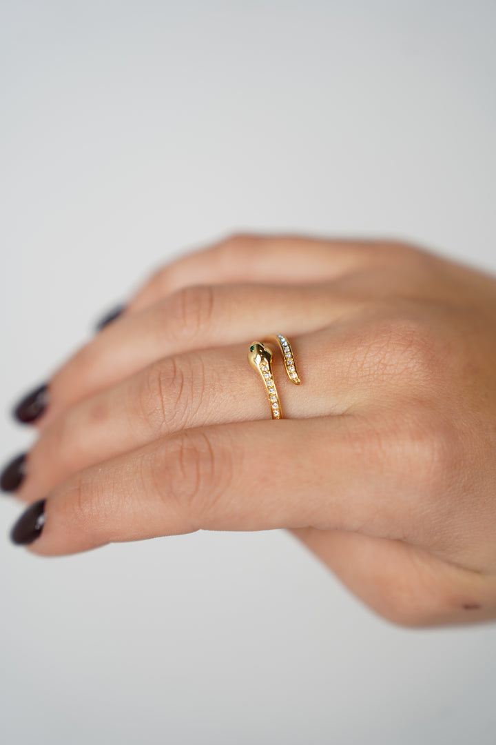 Kalie Snake Ring – Gold Wrap Ring with Crystal Detail