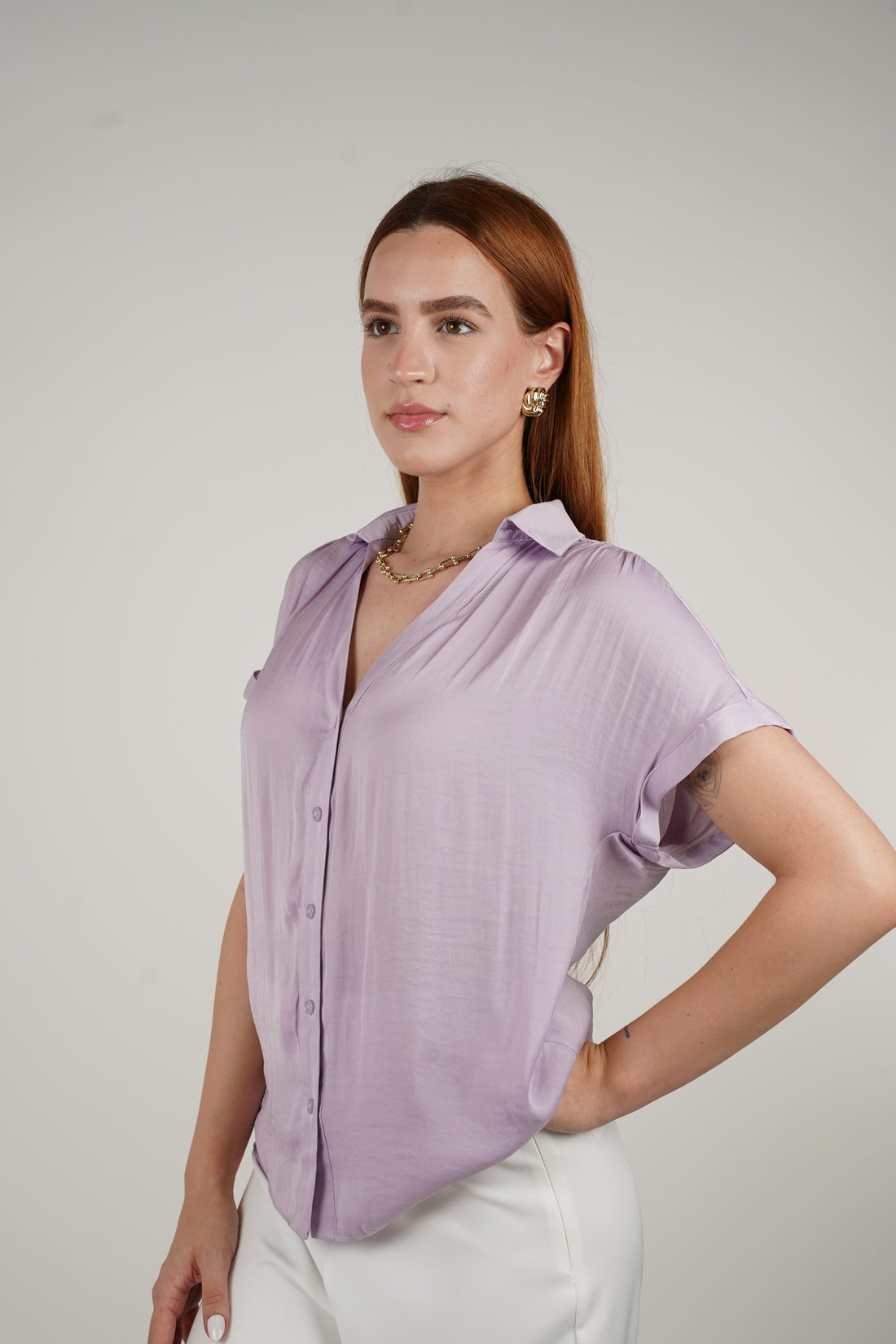 Mavi Flaca Top – Soft Button-Up in Lilac