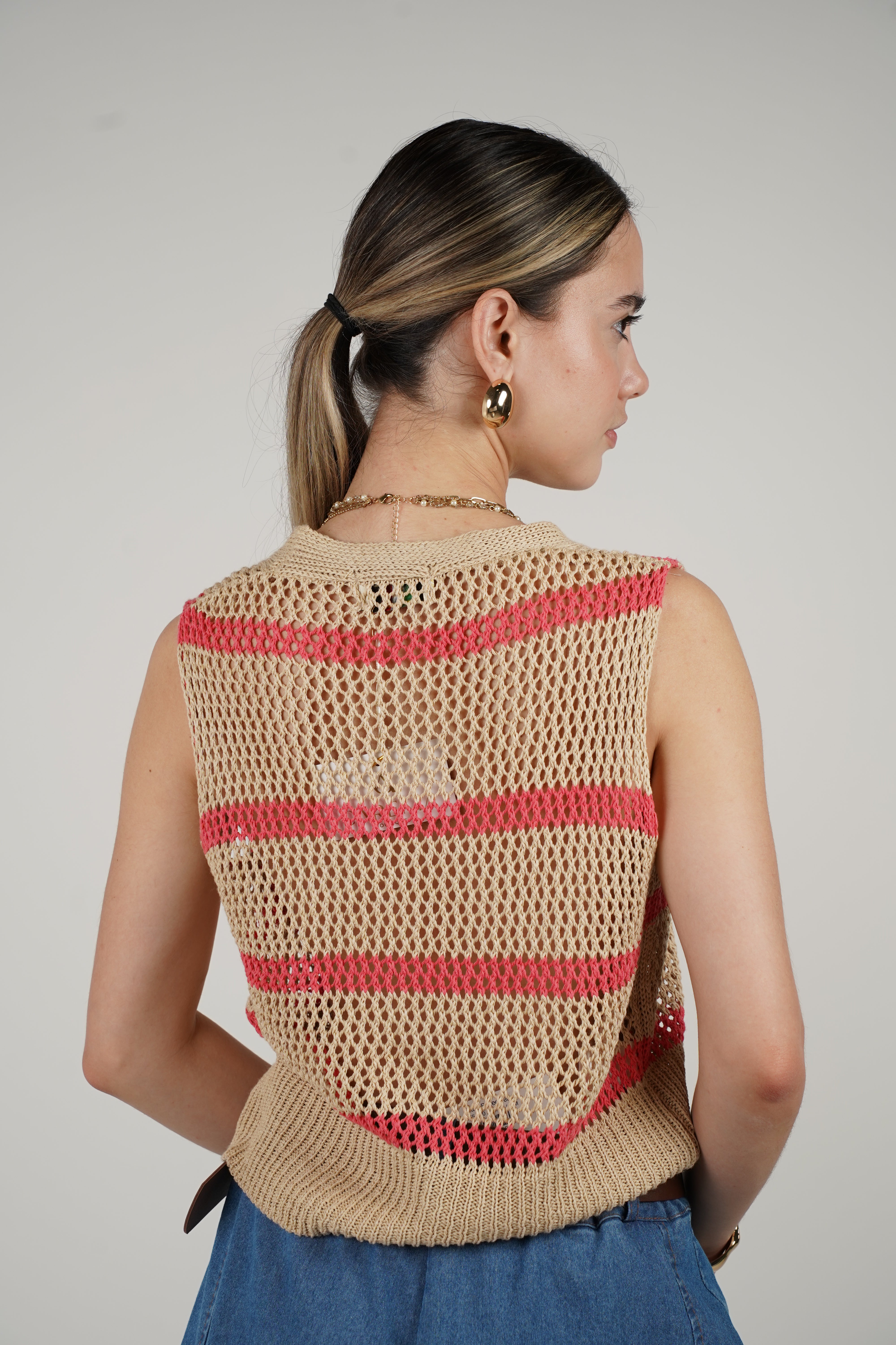 Demi Striped Crochet Vest – One Size, Multi-Color Options