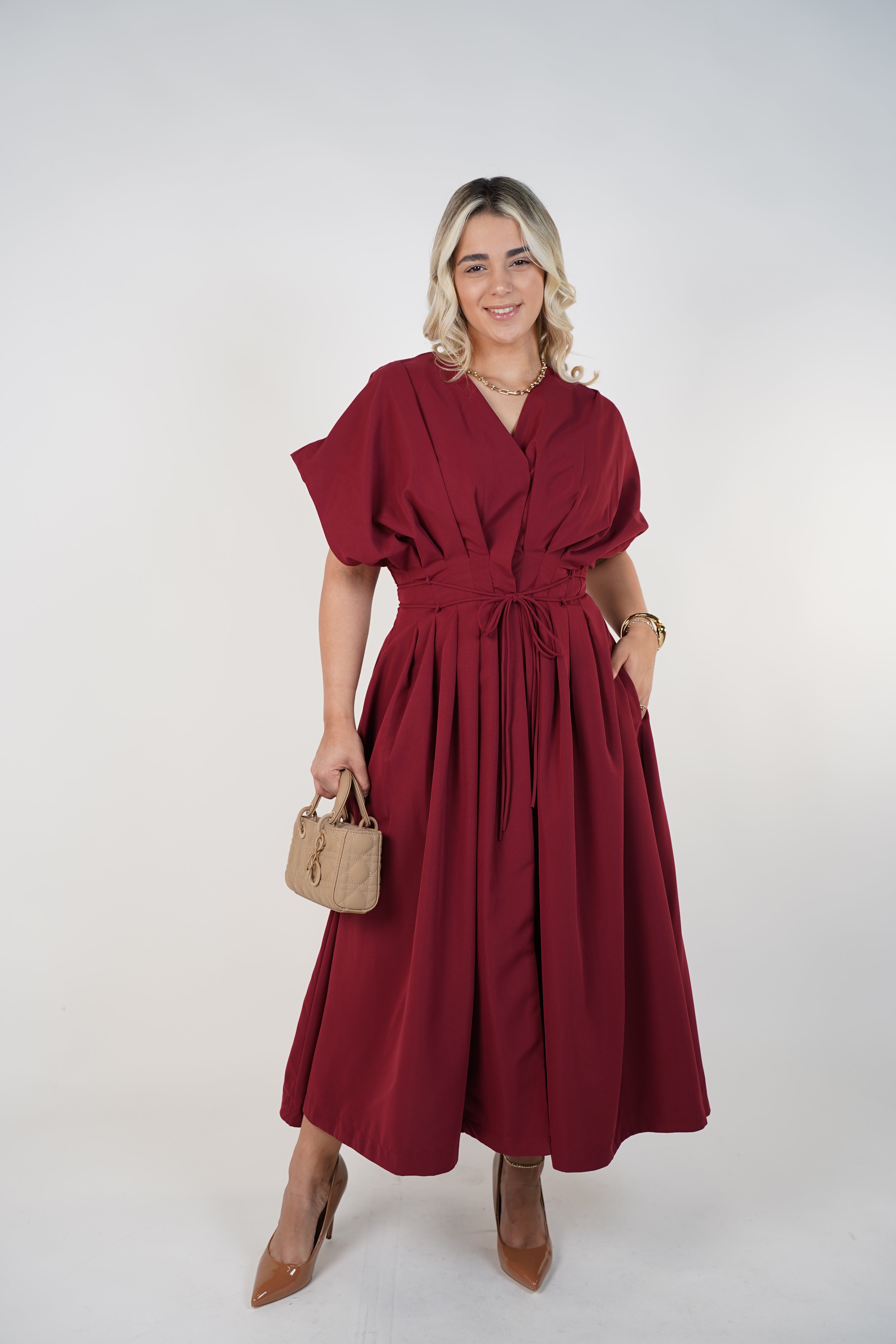 Elarose Maxi Dress – Flowing Tie-Waist Elegance with Soft Draping