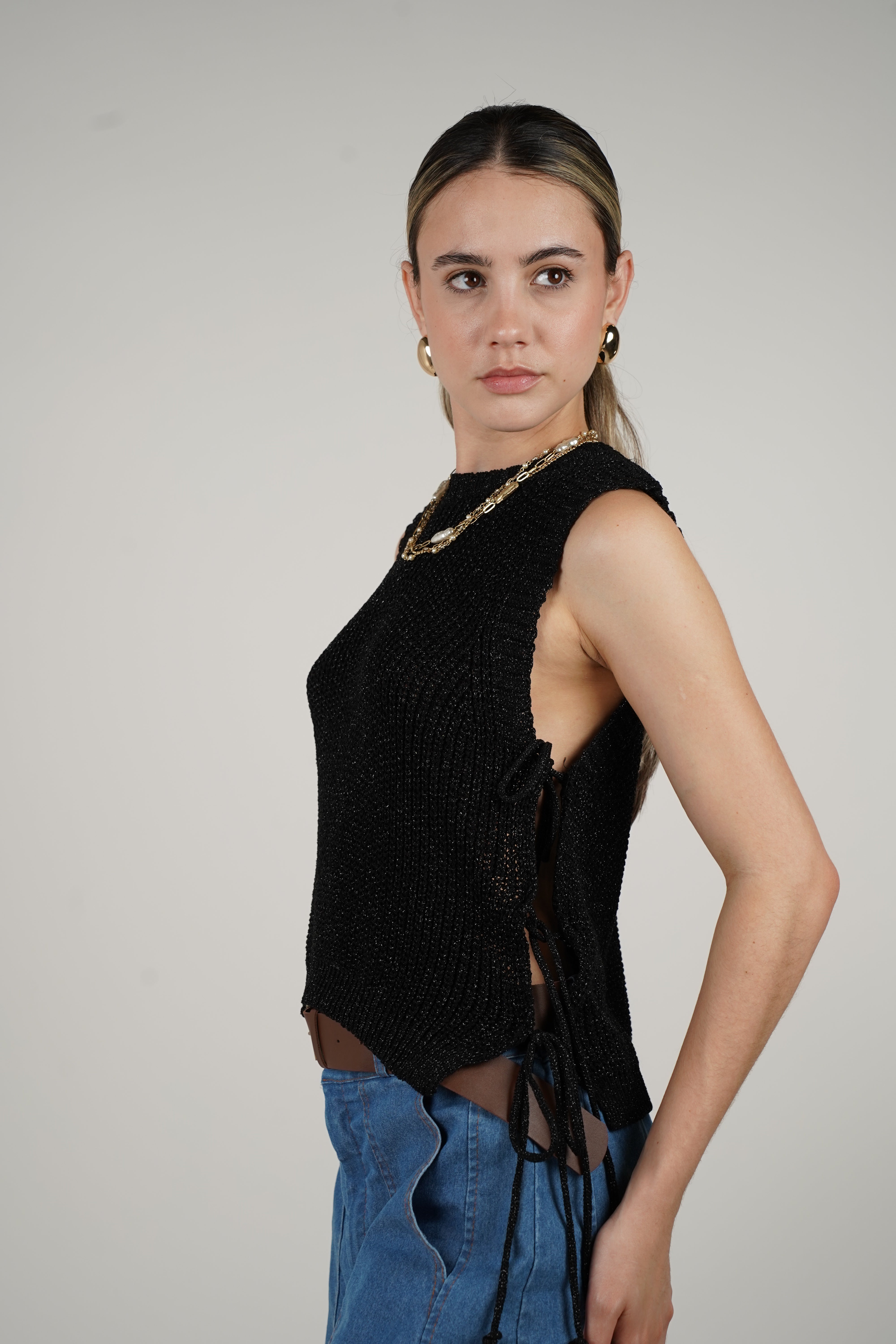Lurex Top – Shimmer Knit Sleeveless Statement