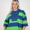 Elarosy Stripped Sweater – Half-Zip Relaxed Knit with Bold Color Blocking
