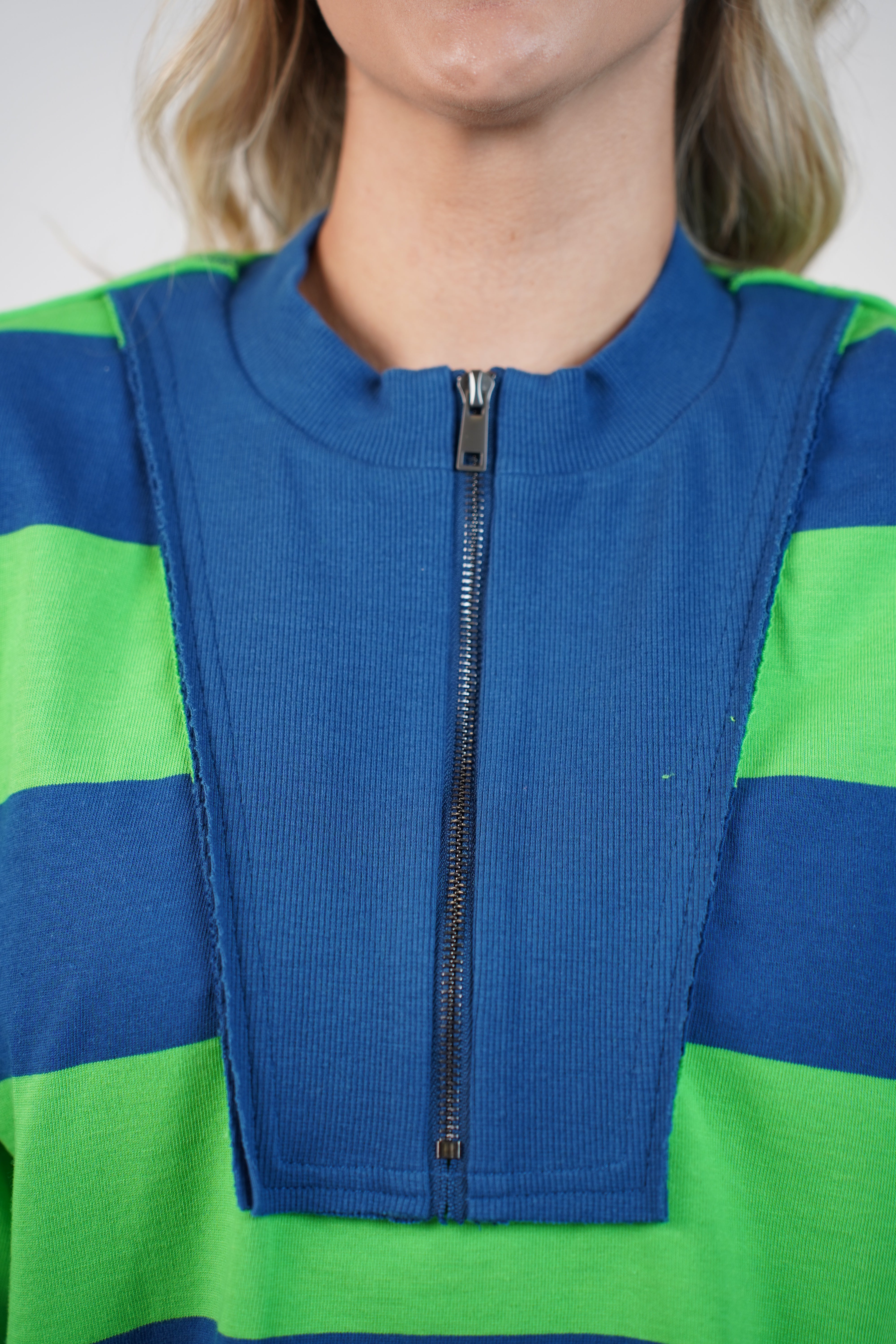 Elarosy Stripped Sweater – Half-Zip Relaxed Knit with Bold Color Blocking