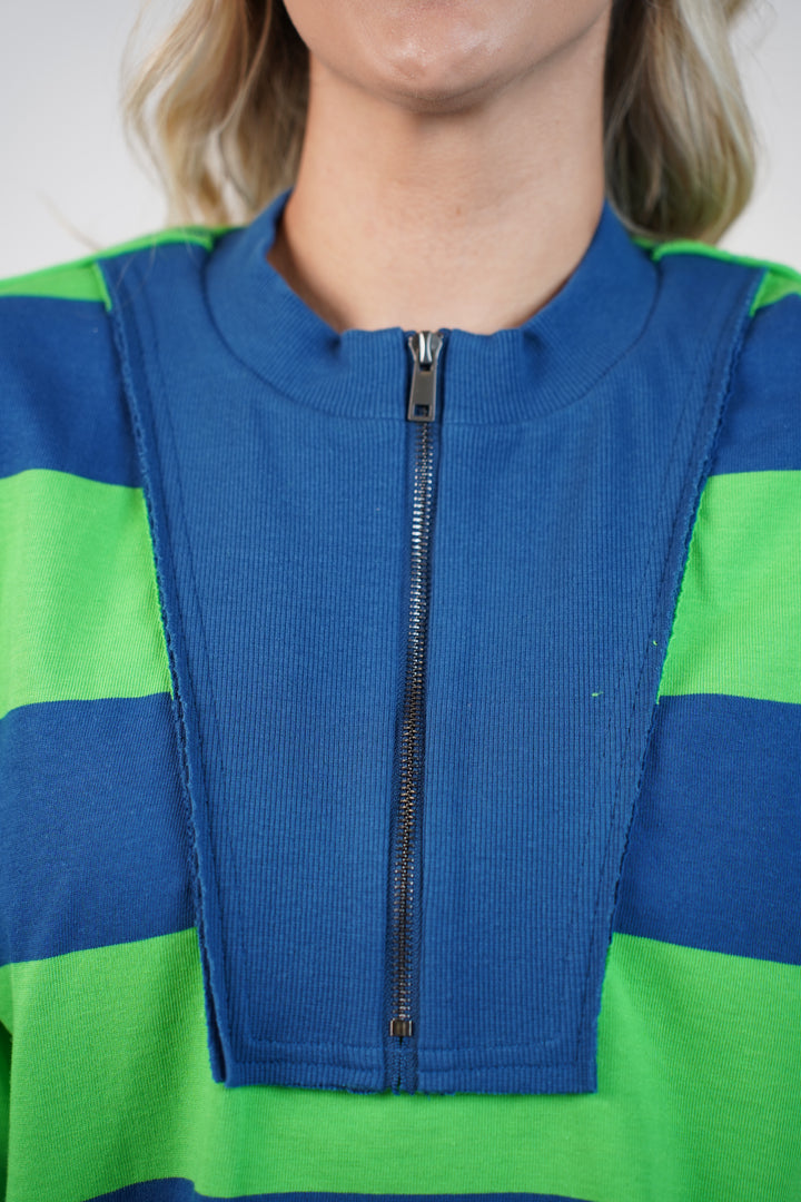 Elarosy Stripped Sweater – Half-Zip Relaxed Knit with Bold Color Blocking