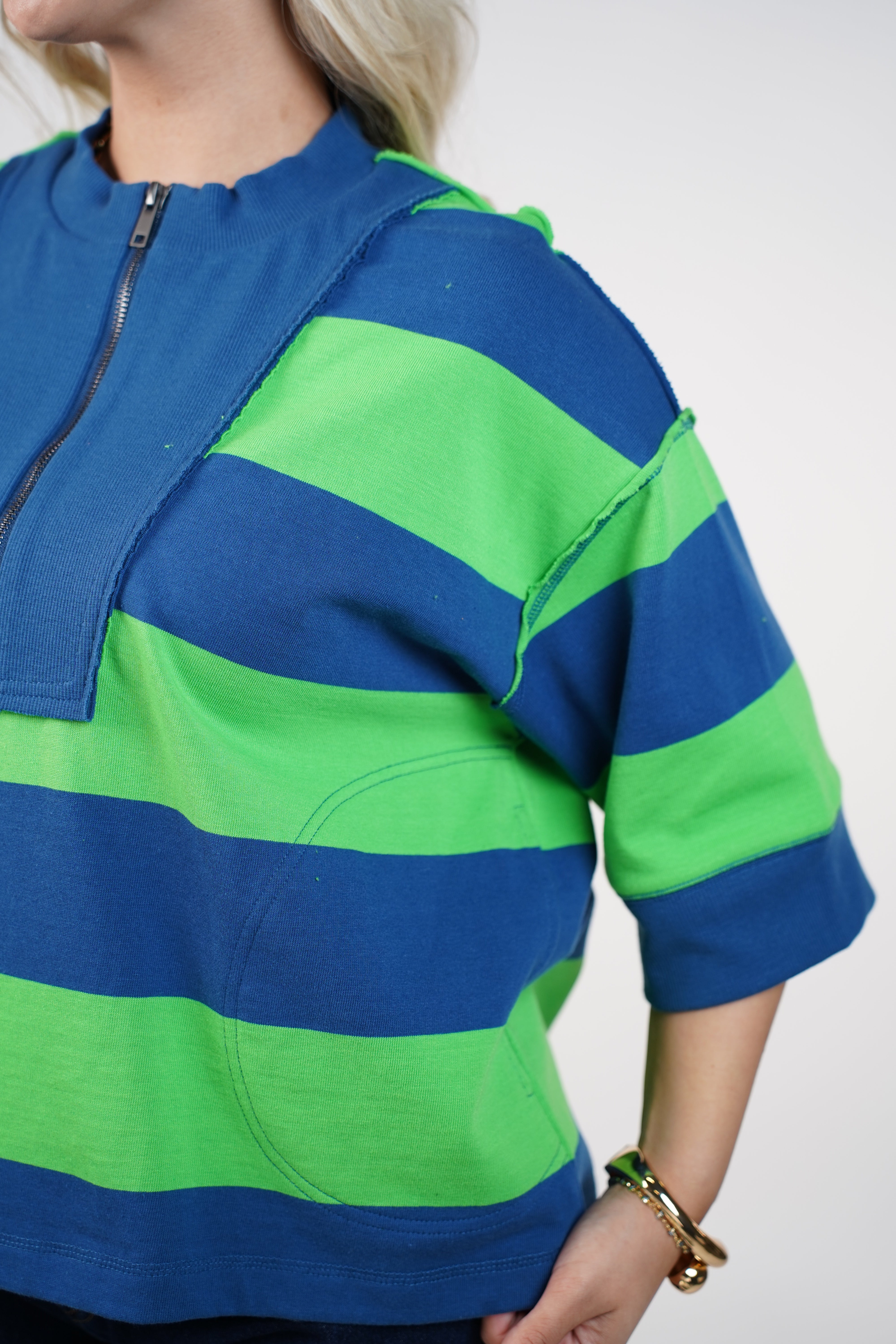 Elarosy Stripped Sweater – Half-Zip Relaxed Knit with Bold Color Blocking