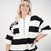 Elarosy Stripped Sweater – Half-Zip Relaxed Knit with Bold Color Blocking
