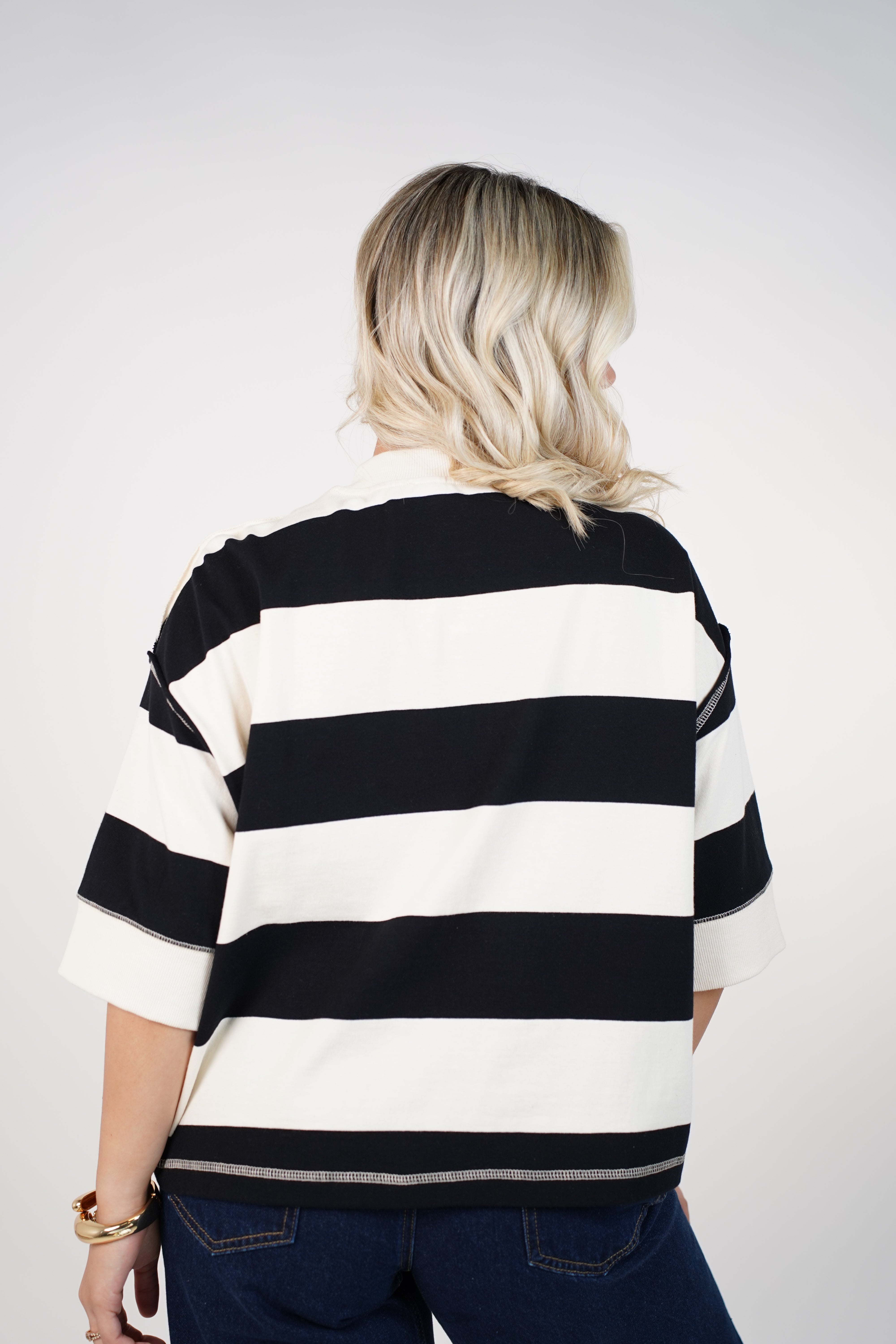 Elarosy Stripped Sweater – Half-Zip Relaxed Knit with Bold Color Blocking