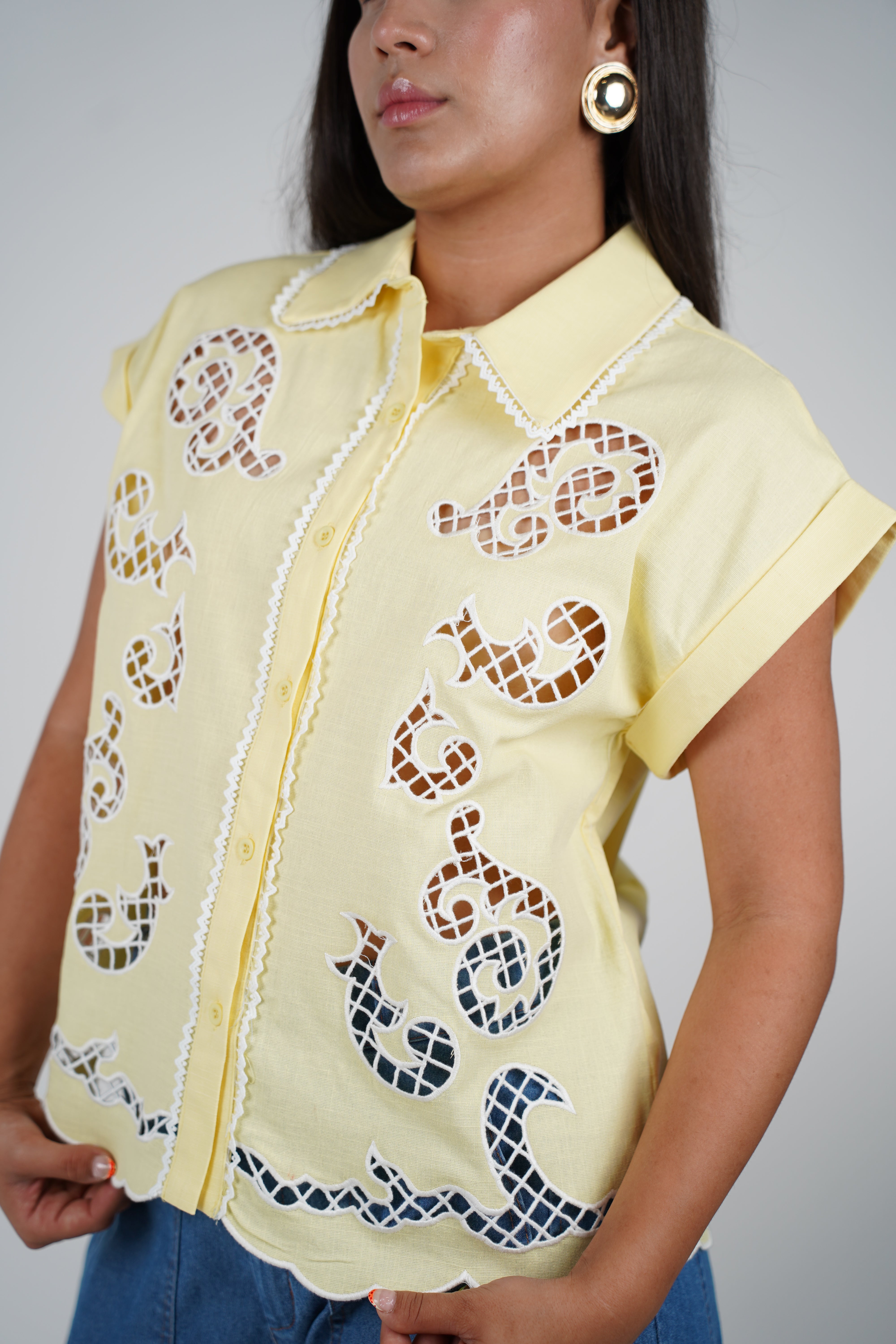 Arli Embroidered Button Down – Sunshine Elegance in Every Stitch